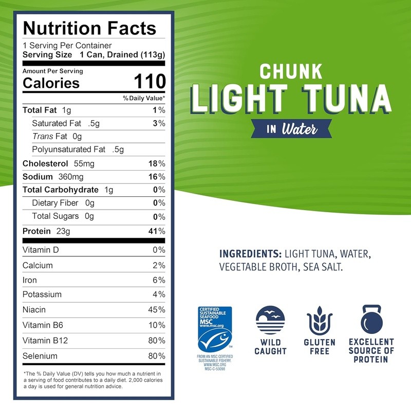 Wild Caught Tuna High Protein Gluten Free Keto Canned Fish Sustainable Seafood