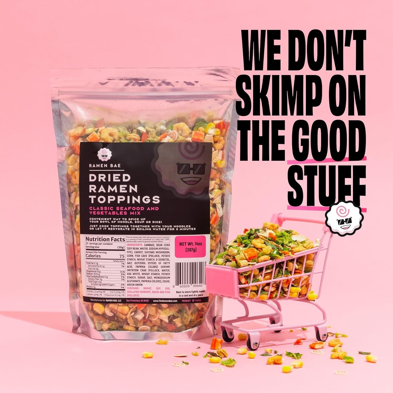 Classic Seafood & Veggie Dried Ramen Toppings – Low Fat, 20 Servings, Easy Prep