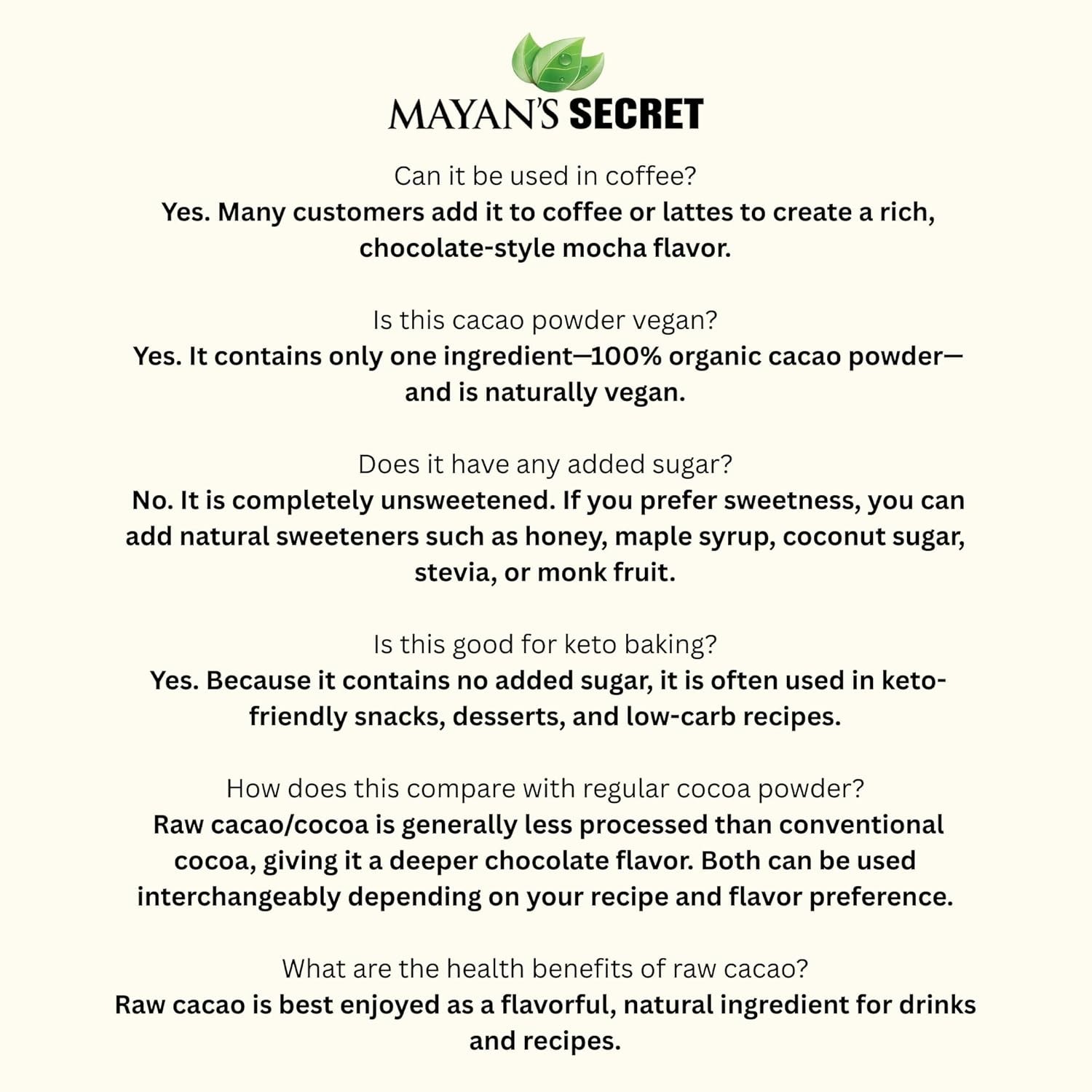 Mayan’s Secret Raw Cacao Powder Organic Unsweetened 1lb Non GMO, Vegan, Parve