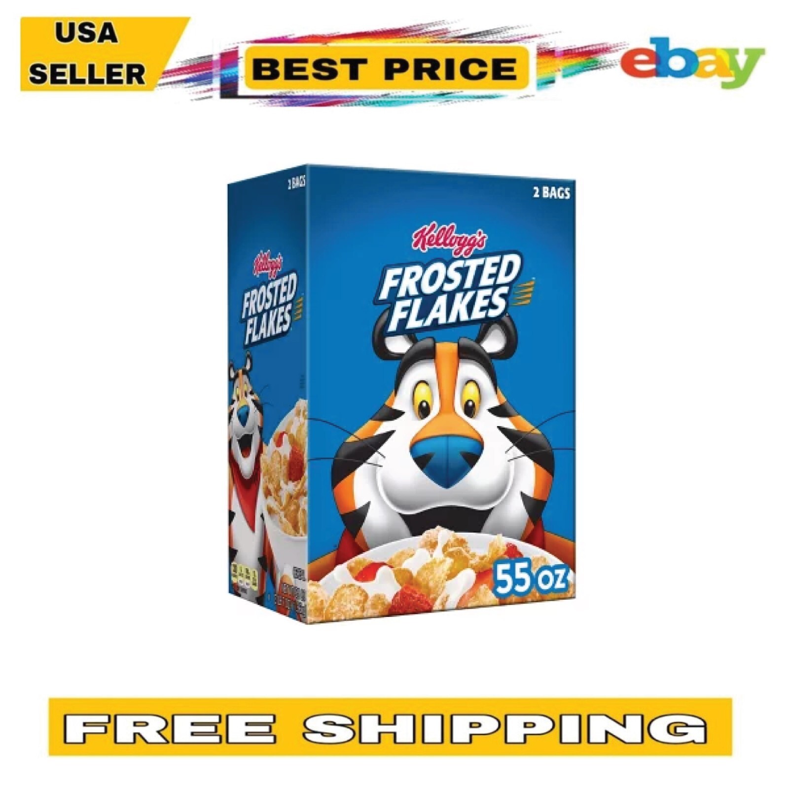 Kellogg’s Frosted Flakes Cereal, 55 oz Crispy, Sweet, and Energizing