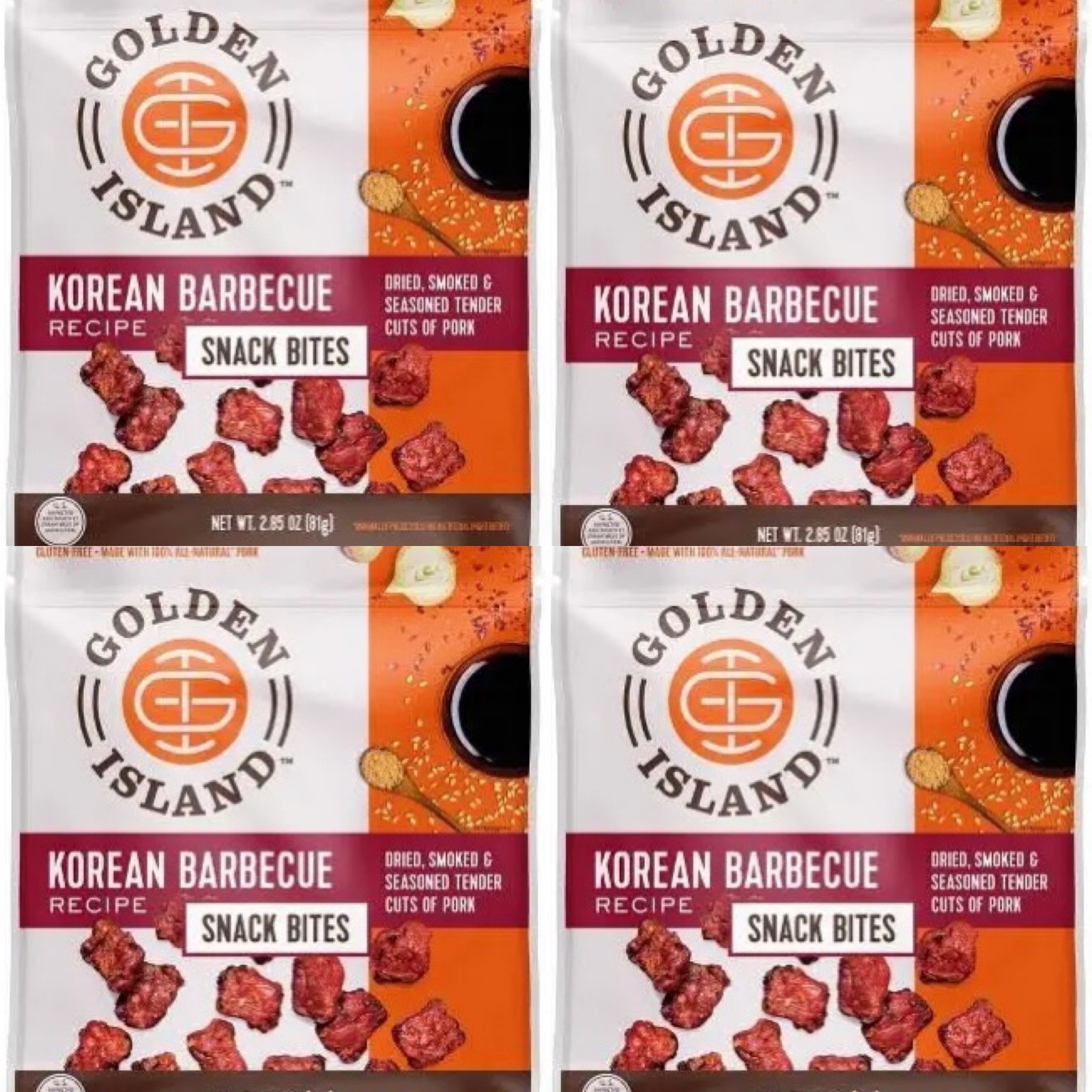 4 Packs Golden Island Pork Snack Bites, Korean Barbecue, 1.5 oz, 12 ct