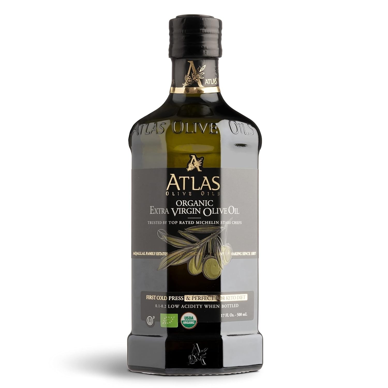 Atlas Organic Cold Pressed Moroccan Extra Virgin Olive Oil, From Morocco, 3 Size