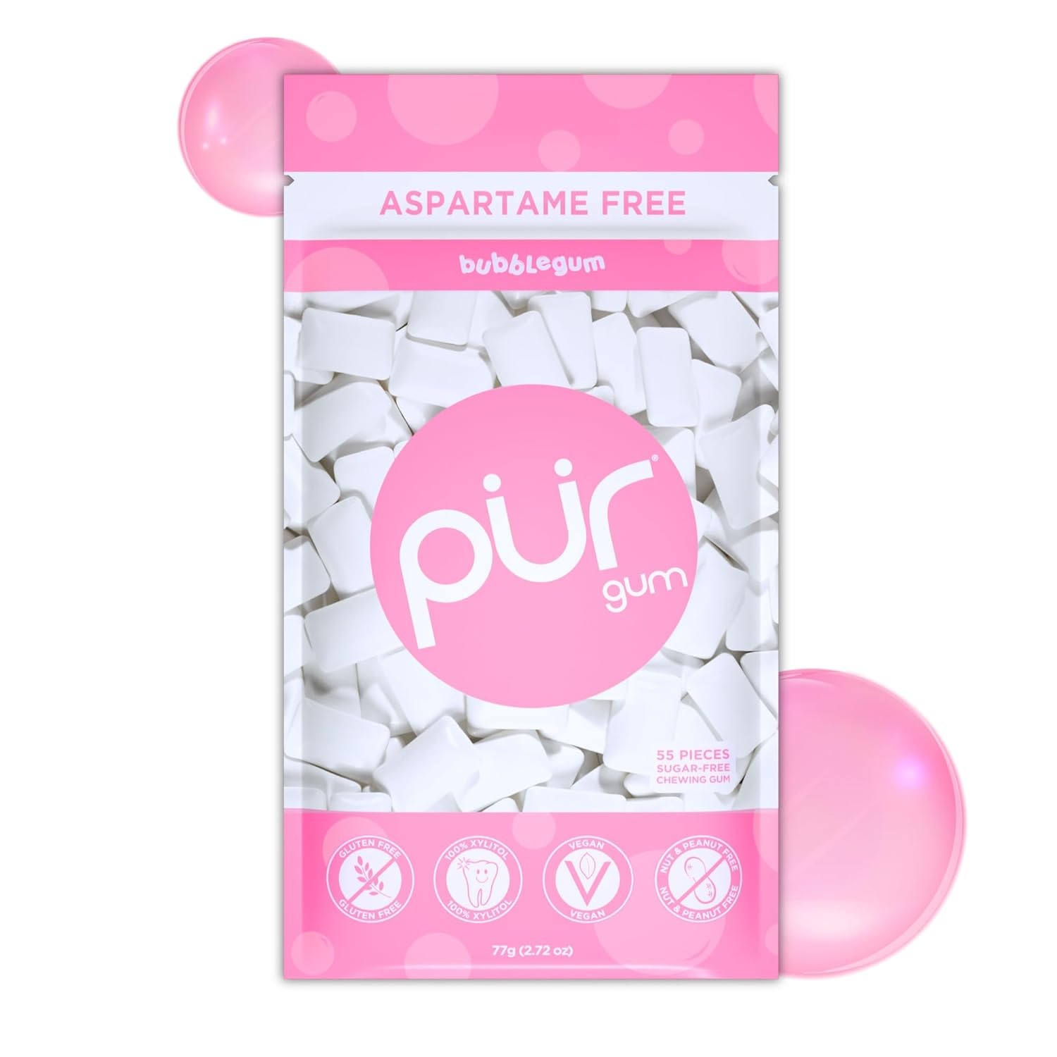 PUR Gum Aspartame Free Chewing Gum 55 Pieces 100% Xylitol (Select Flavor)