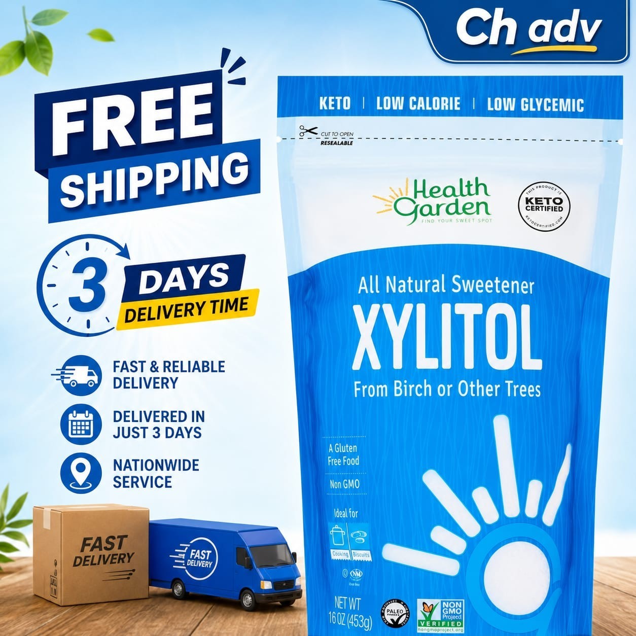 Health Garden Real Birch Xylitol All Natural Sweetener, 1.0 LB.