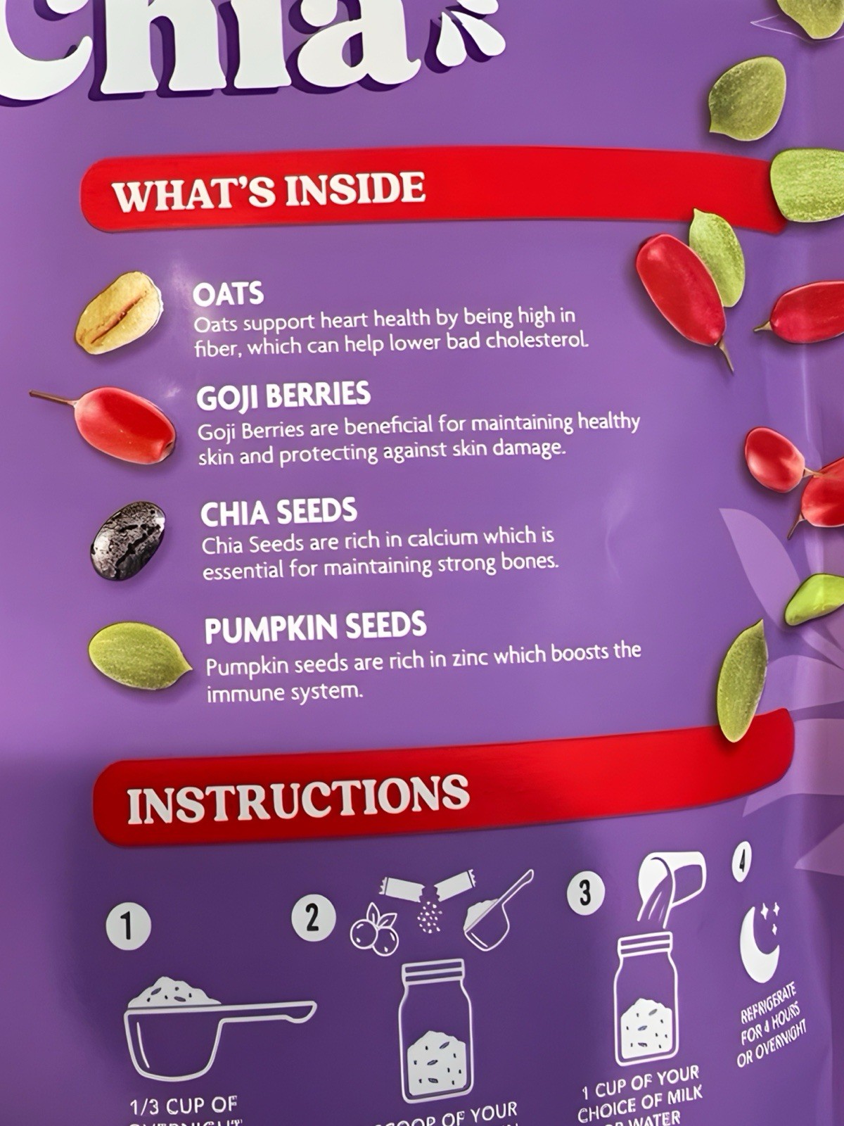180 Snacks Overnight Chia Oats Pumpkin Seeds, Goji Berry 2 Bags