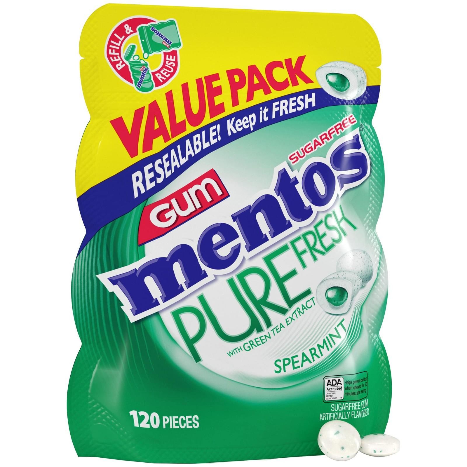 Mentos Pure Fresh Sugar-free Chewing Gum with Xylitol, Spearmint, 120 Piece Bulk