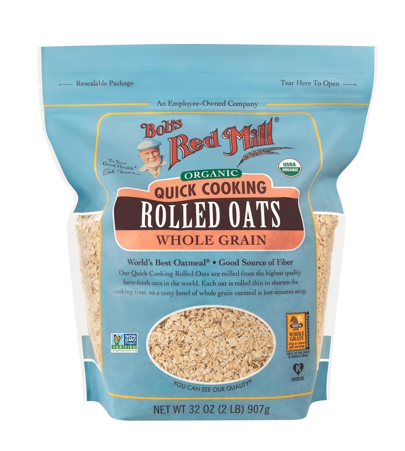 (4 pack) Bob’s Red Mill Organic Quick Cooking Rolled Oats, 32 oz Shelf-Stable Ba