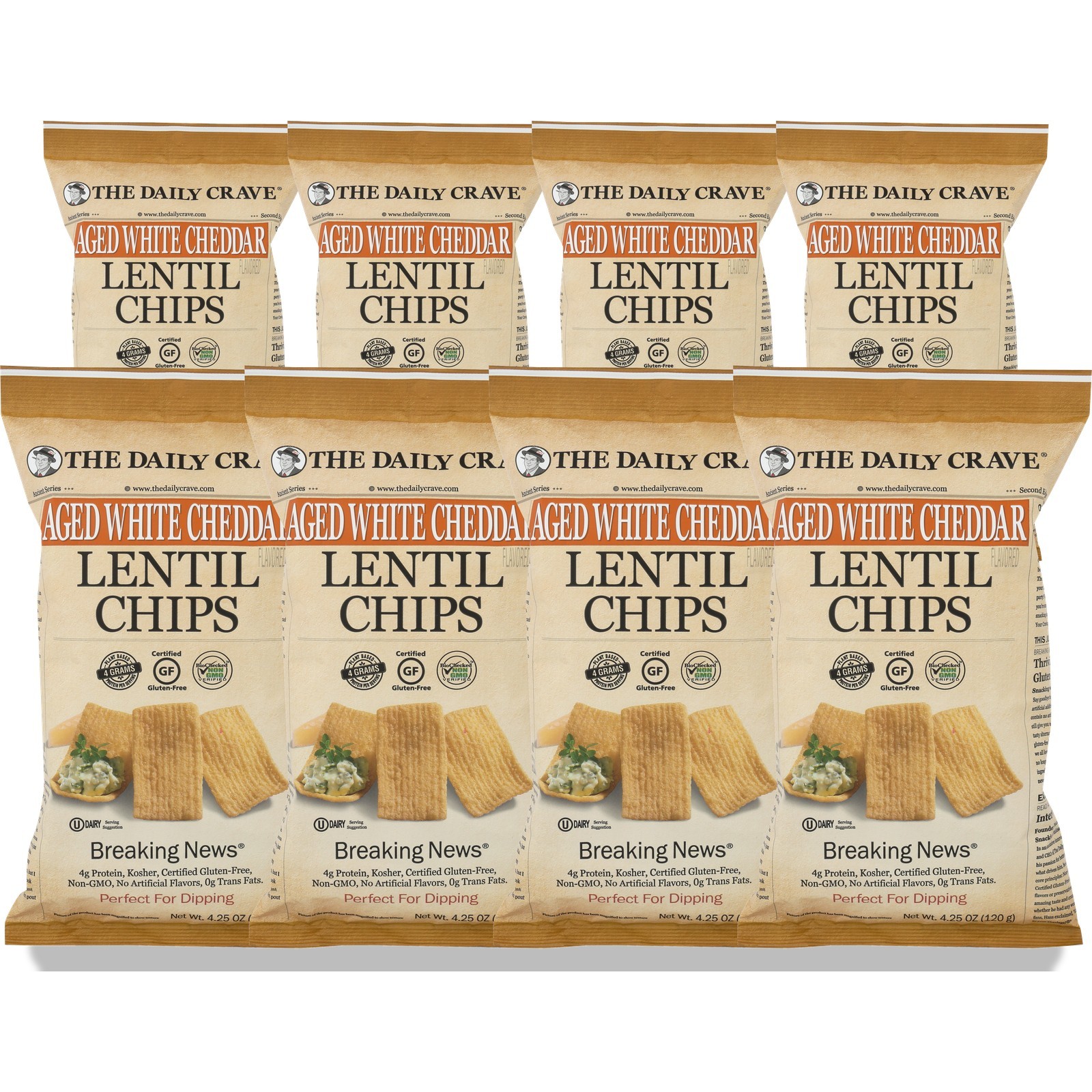 Aged White Cheddar Lentil Chips By The Daily Crave 4.25 Oz Lentils 8 Pack