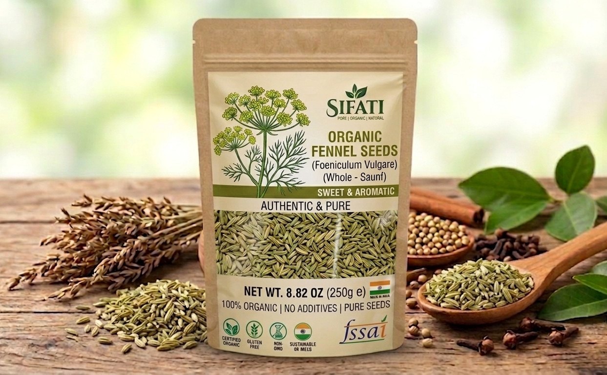 Organic Fennel Seeds Whole (Saunf) Big Size- 8.82 Oz, Indian Spice & Herb