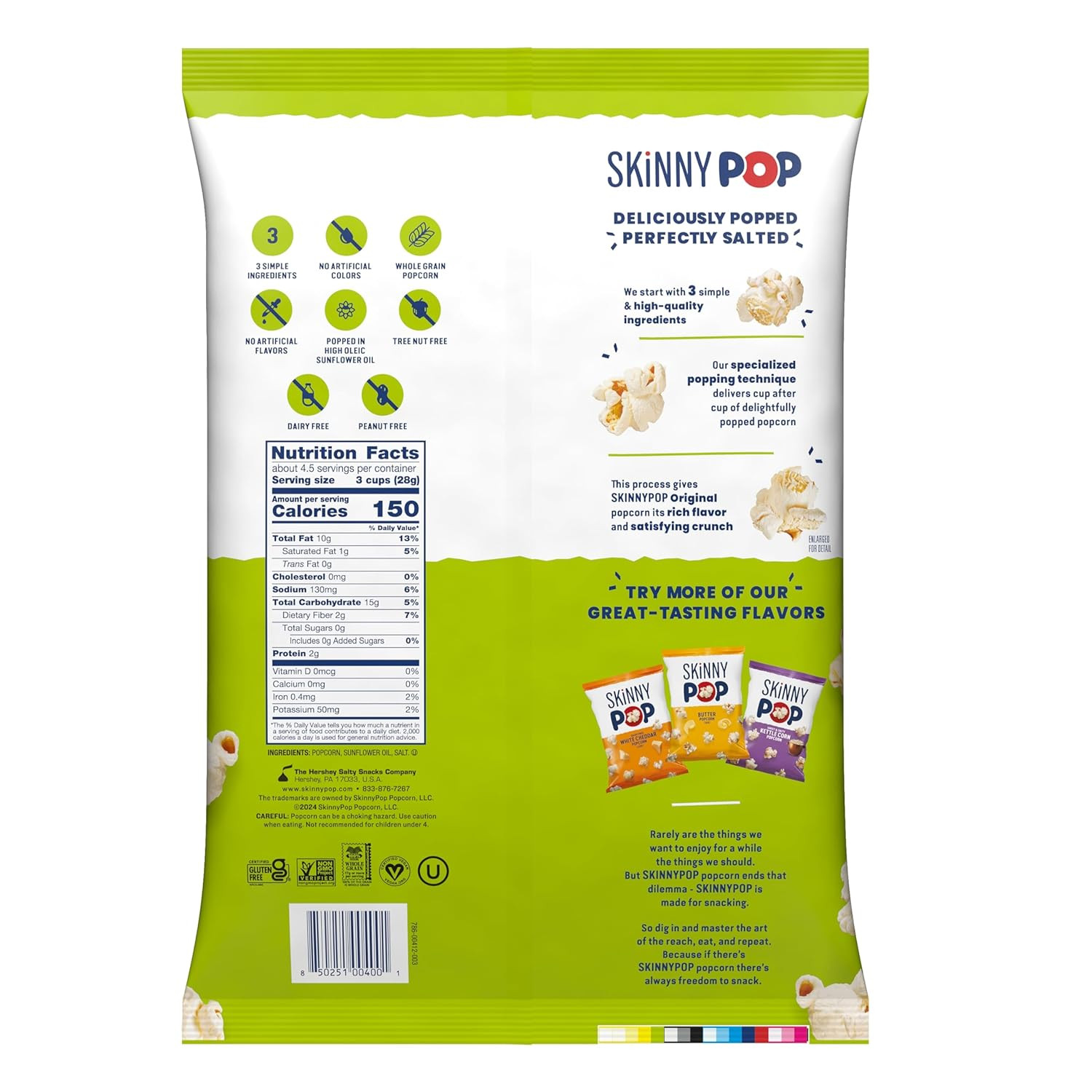 Skinnypop Popcorn, Original, Whole Grain, Dairy-Free Snack, 4.4Oz Bags (12Ct)