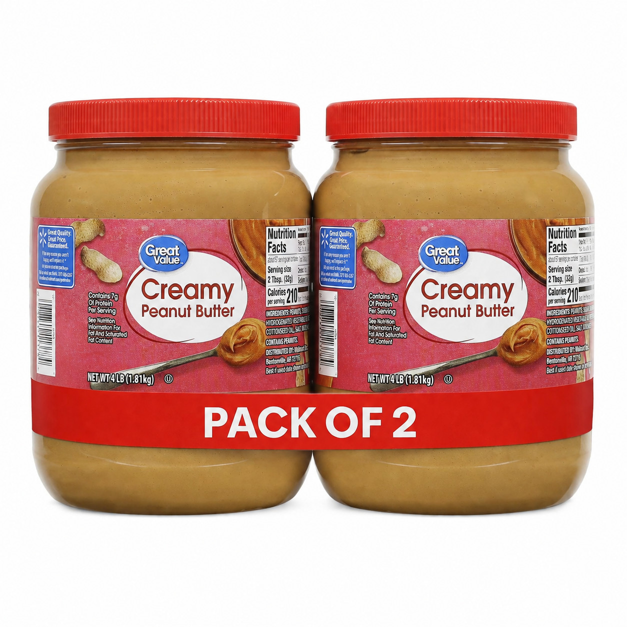 New Great Value Creamy Peanut Butter, Spread, 64 oz (Pack of 2)@