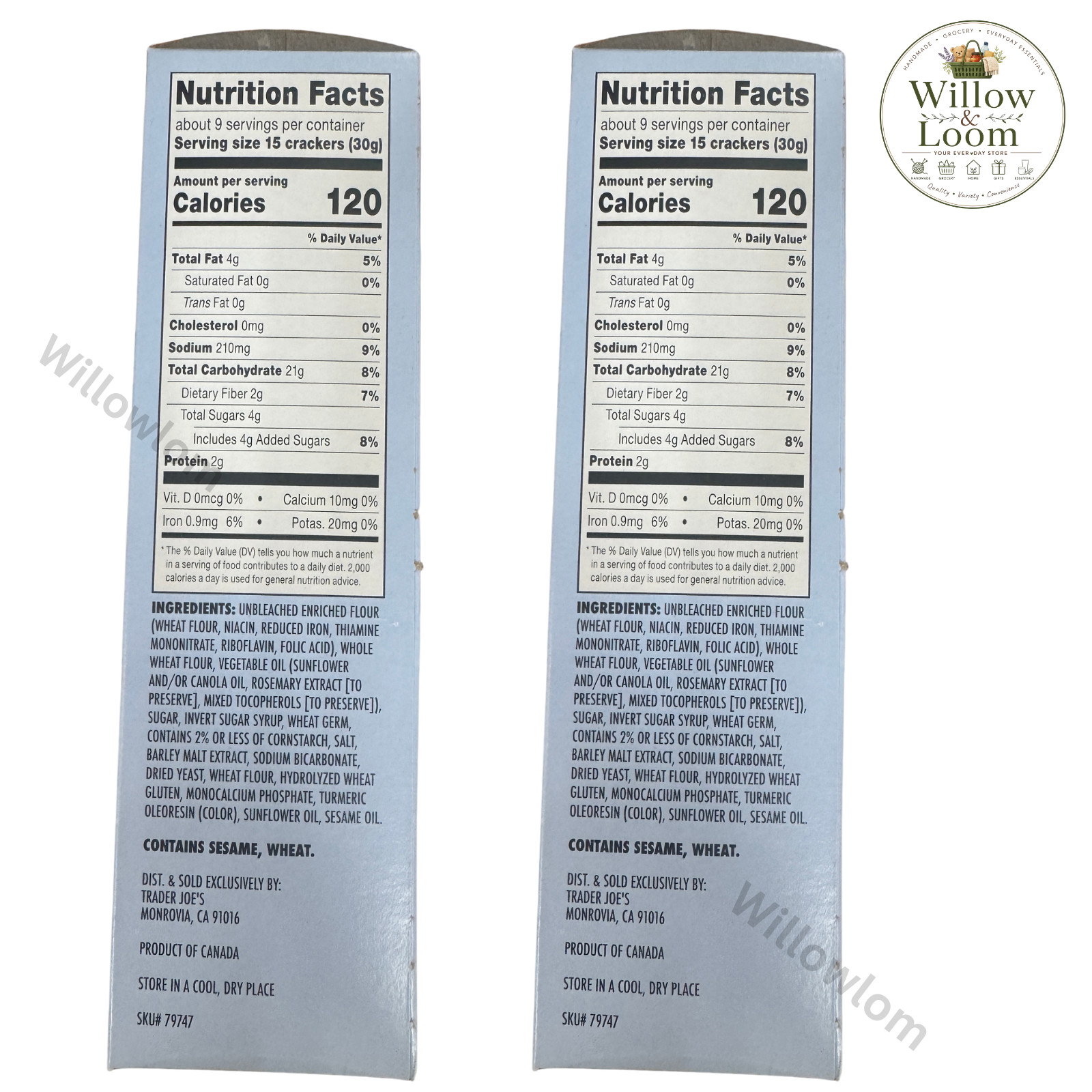 Trader Joe’s Wheat Crisp Crackers 9 oz Each Savory Snack Crackers New Pack of 2
