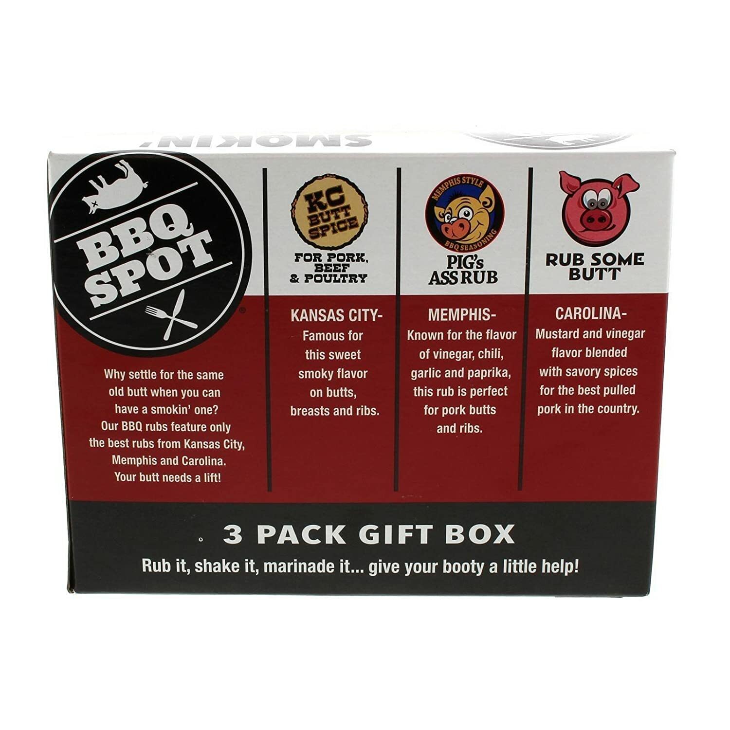 Smokin Booty Rubs 3 Pk KC Style Memphis Style & Carolina Style Dry Rub Gift Box