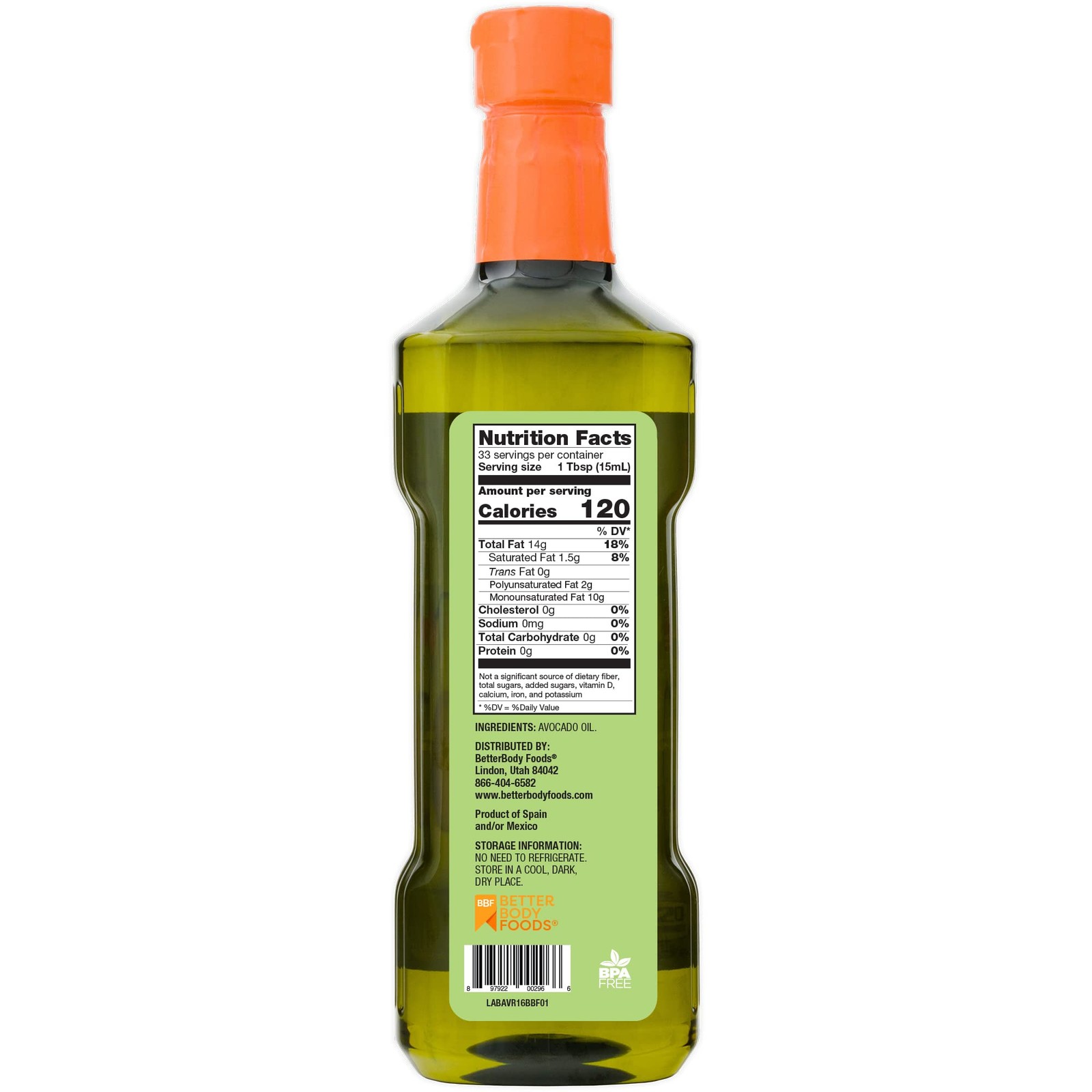 BetterBody Foods Refined Avocado Oil, 16.9 Fl Oz (Pack of 2), No Color