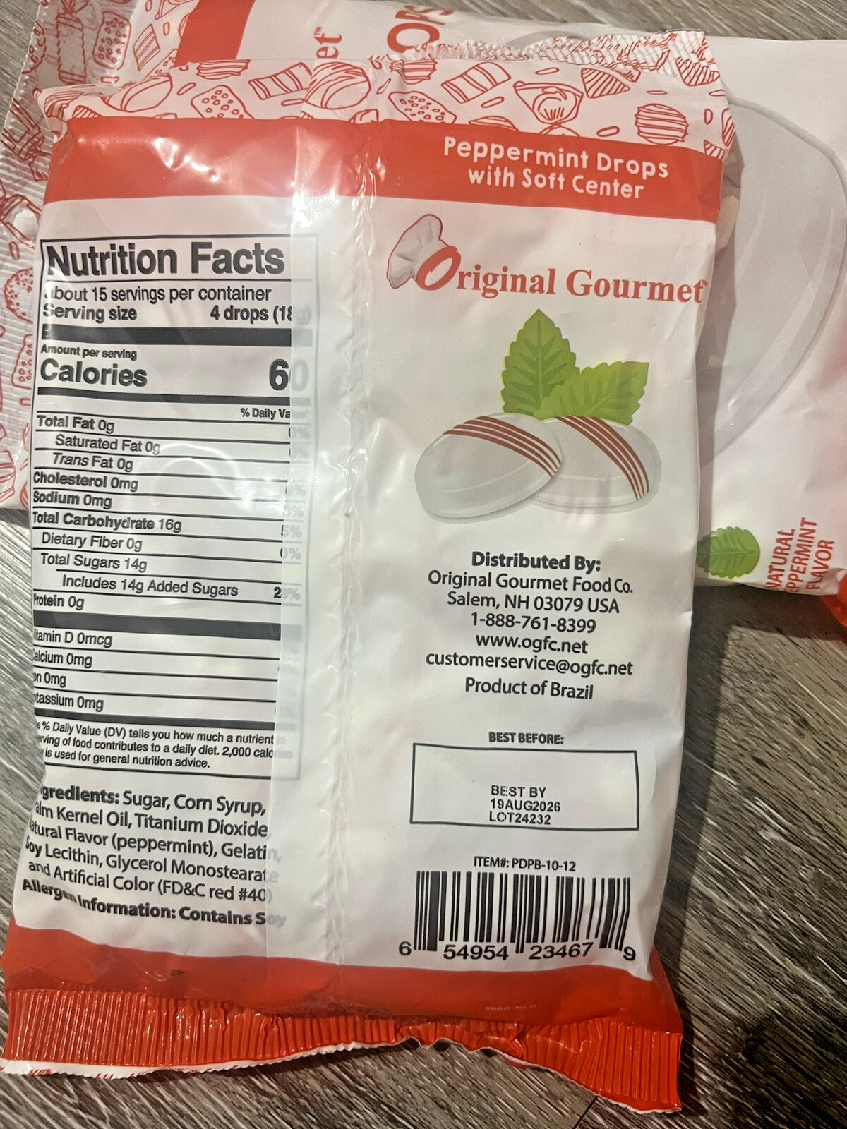 2x Original Gourmet PEPPERMINT DROPS Candy-Soft Peppermint Center-LARGE 10oz Bag