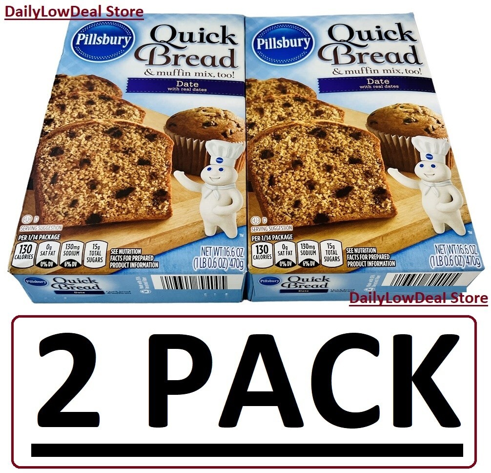 2 PACK – Pillsbury Date Quick Bread & Muffin Mix Fruit Cake Base 16.6 oz EACH