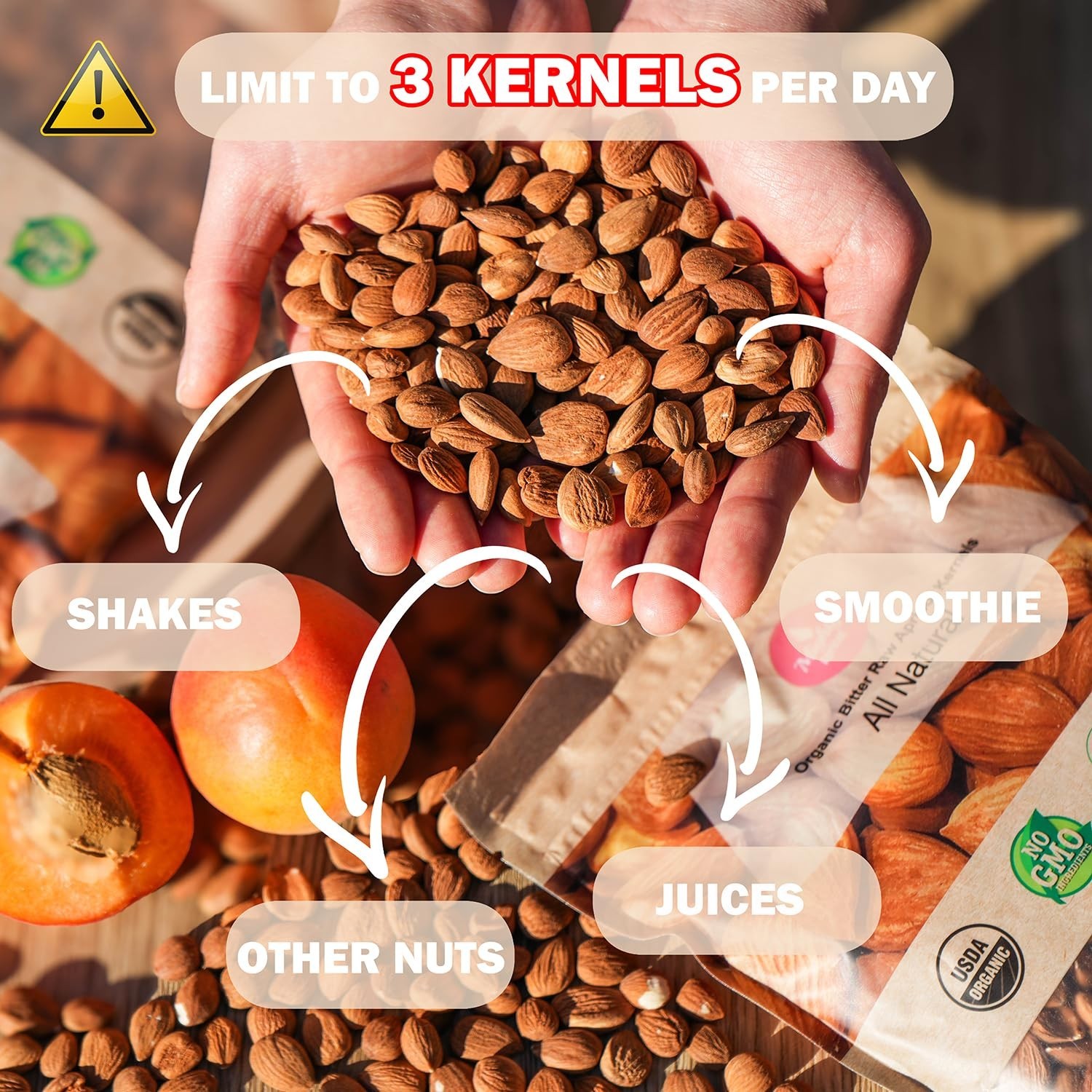 Mighty Apricot USDA Organic Bitter Apricot Kernels (1LB) 16 Oz