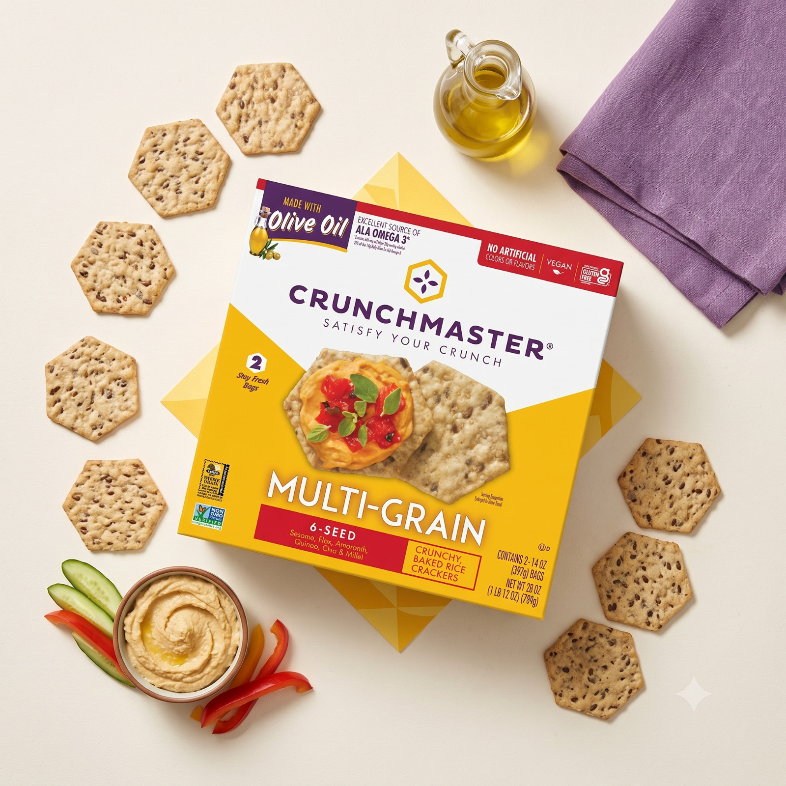 2 Pack Crunchmaster 6-Seed Multi-Grain Crackers, 28 oz
