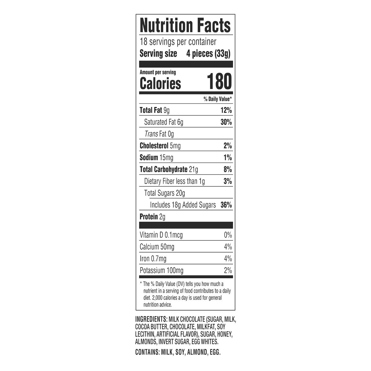 TOBLERONE Swiss Milk Chocolate Honey Almond Nougat 18 Bars 3.52 oz