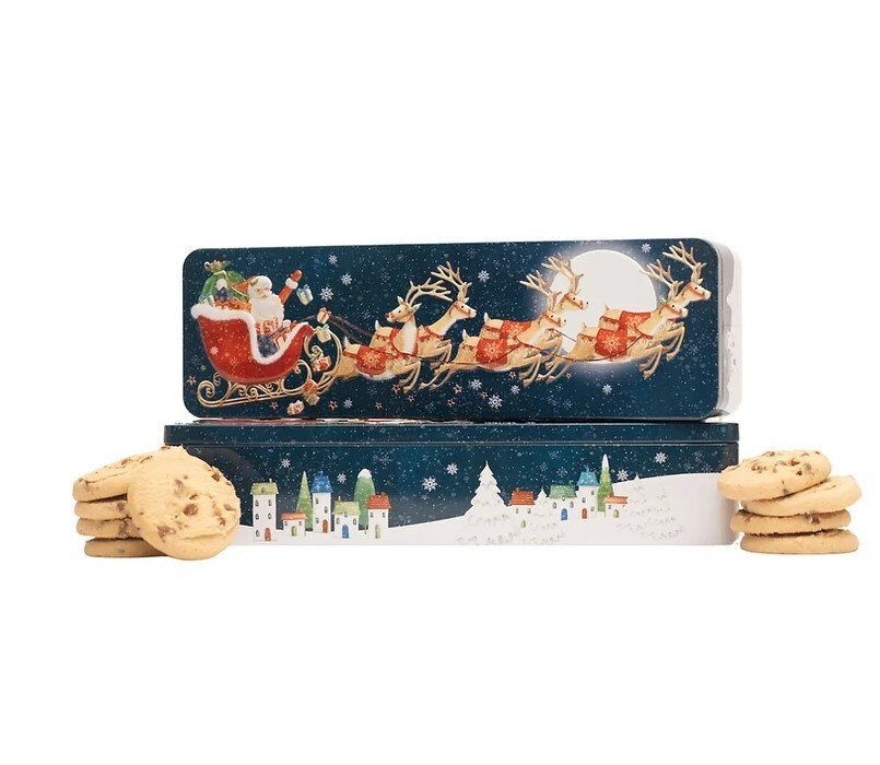 Farmhouse Biscuits, Flying Santa British Holiday Cookies in Christmas Tin, 8 oz