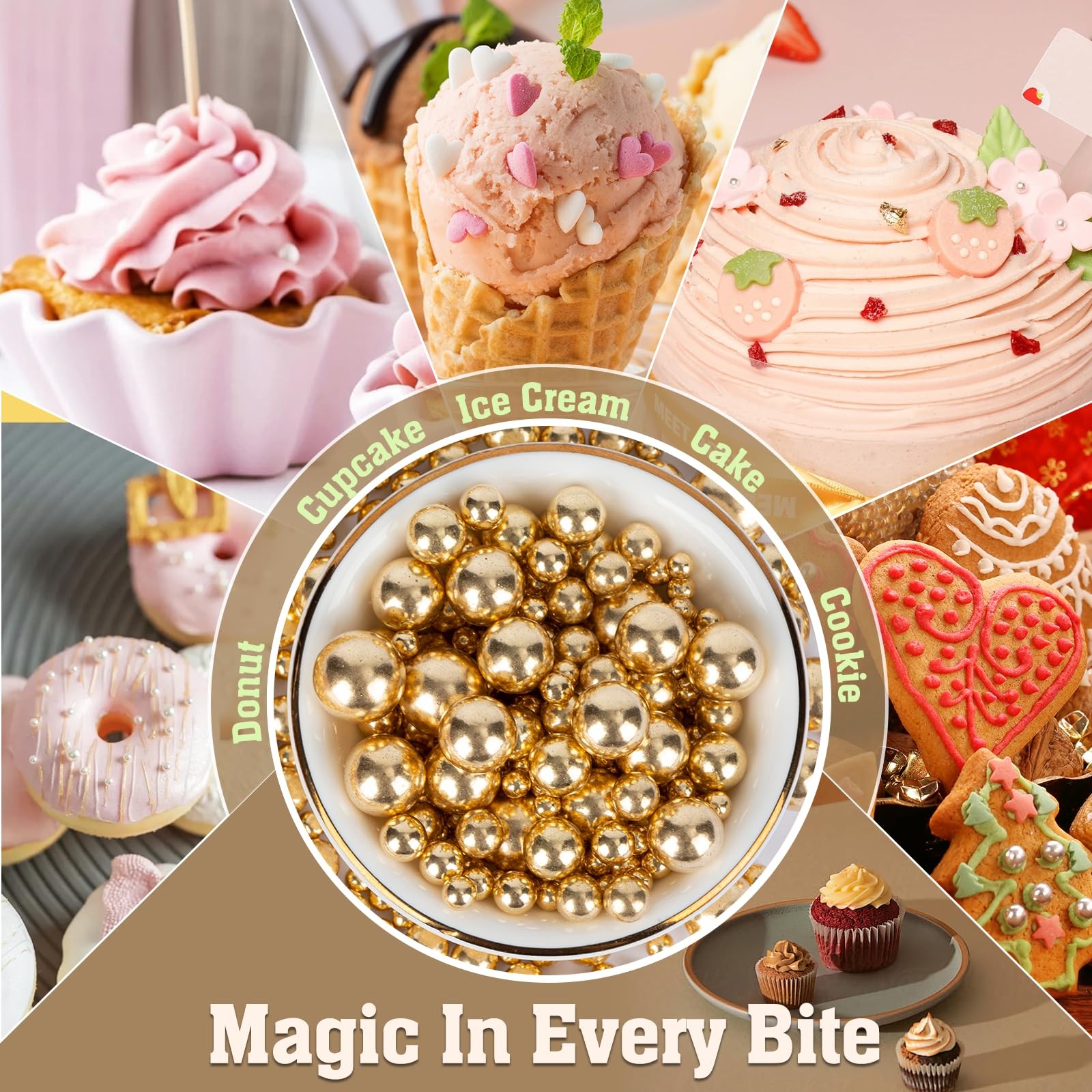 Twisweet Gold Pearl Sprinkles for Cake Decorating, Edible Sugar Pearls