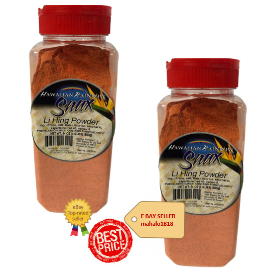 🌈 Lot of 2 Hawaiian Rainbow Snax Li Hing Mui Powder Snack Seasoning 24 oz 1.5lb