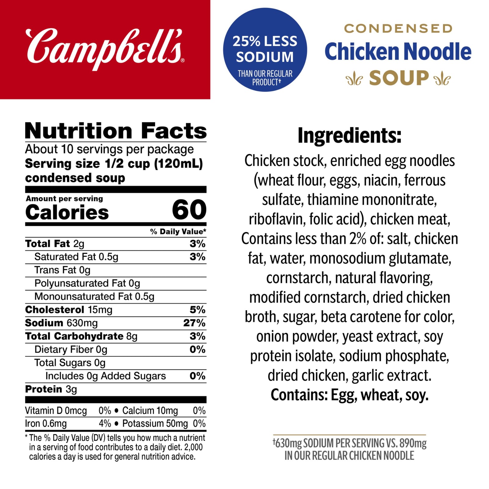 Campbell’s Condensed 25% Less Sodium Chicken Noodle 10.75 Ounce (Pack of 4)