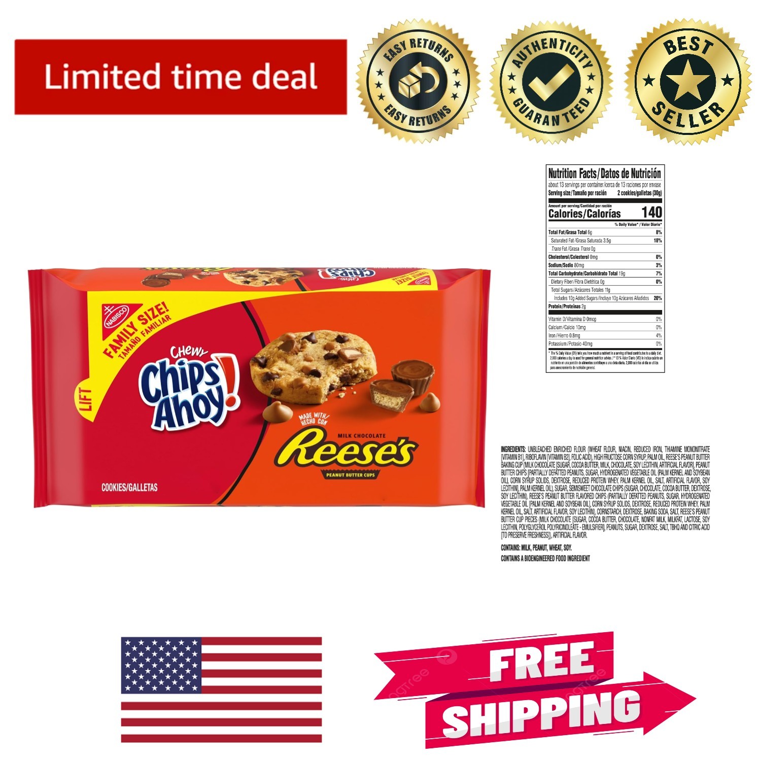 Soft and Chewy Chocolate Chip Cookies with Reese’s Peanut Butter Cups 14.25 oz