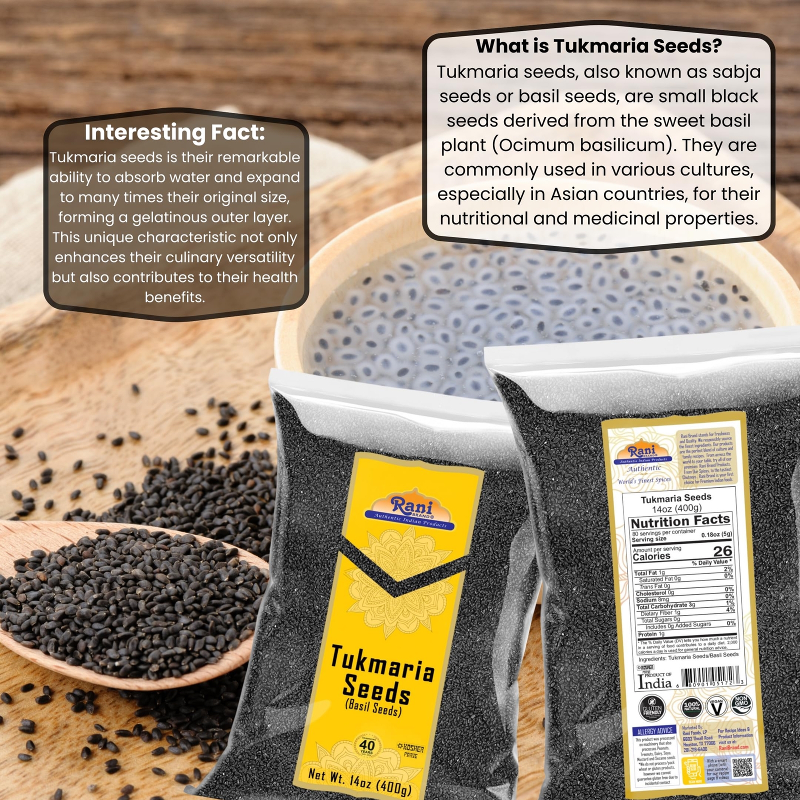 Rani Tukmaria (Natural Holy Basil Seeds) 14oz (400g)