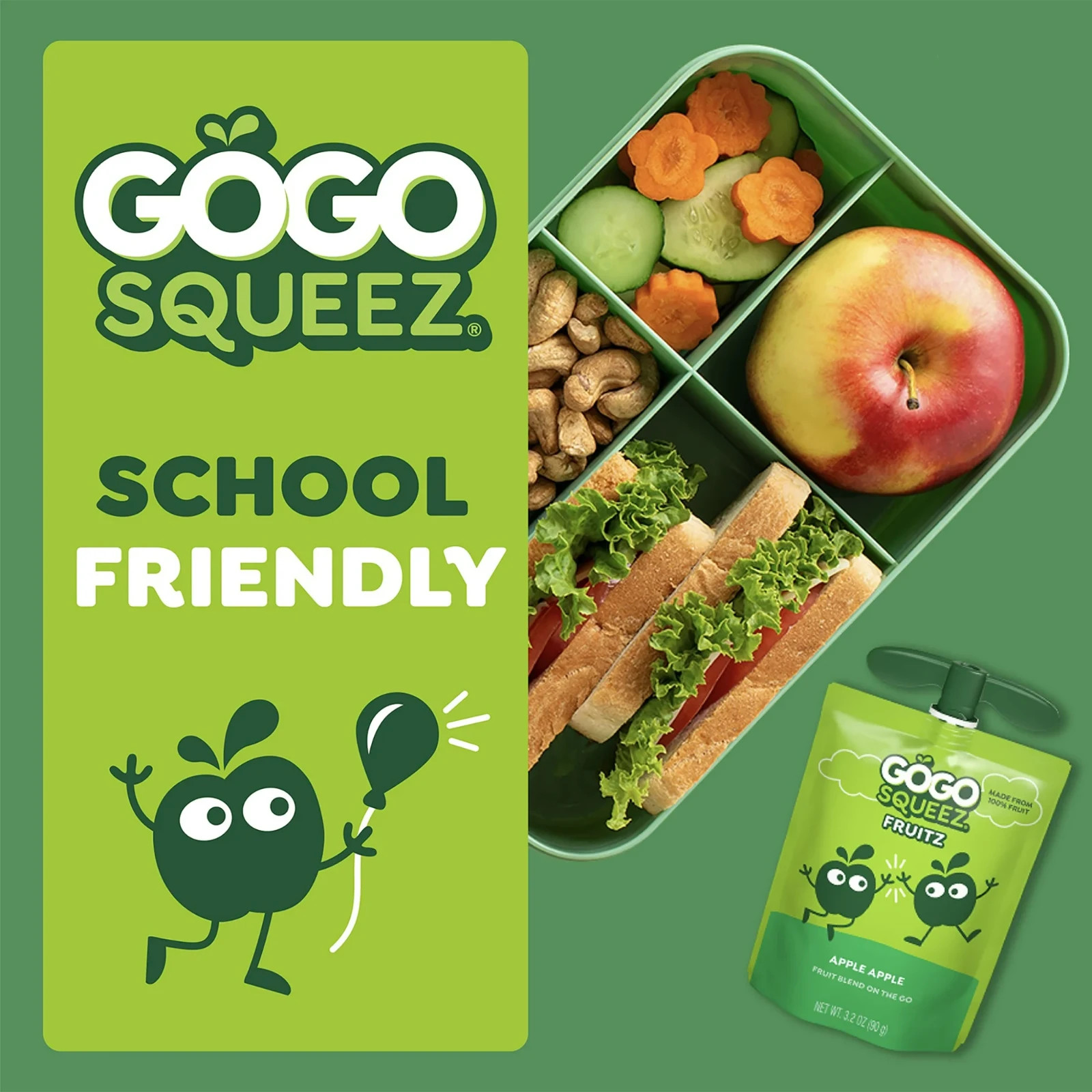 GoGo squeeZ No Sugar Added Apple Applesauce & Fruit Puree Pouches, 3.2 oz 4 Pack