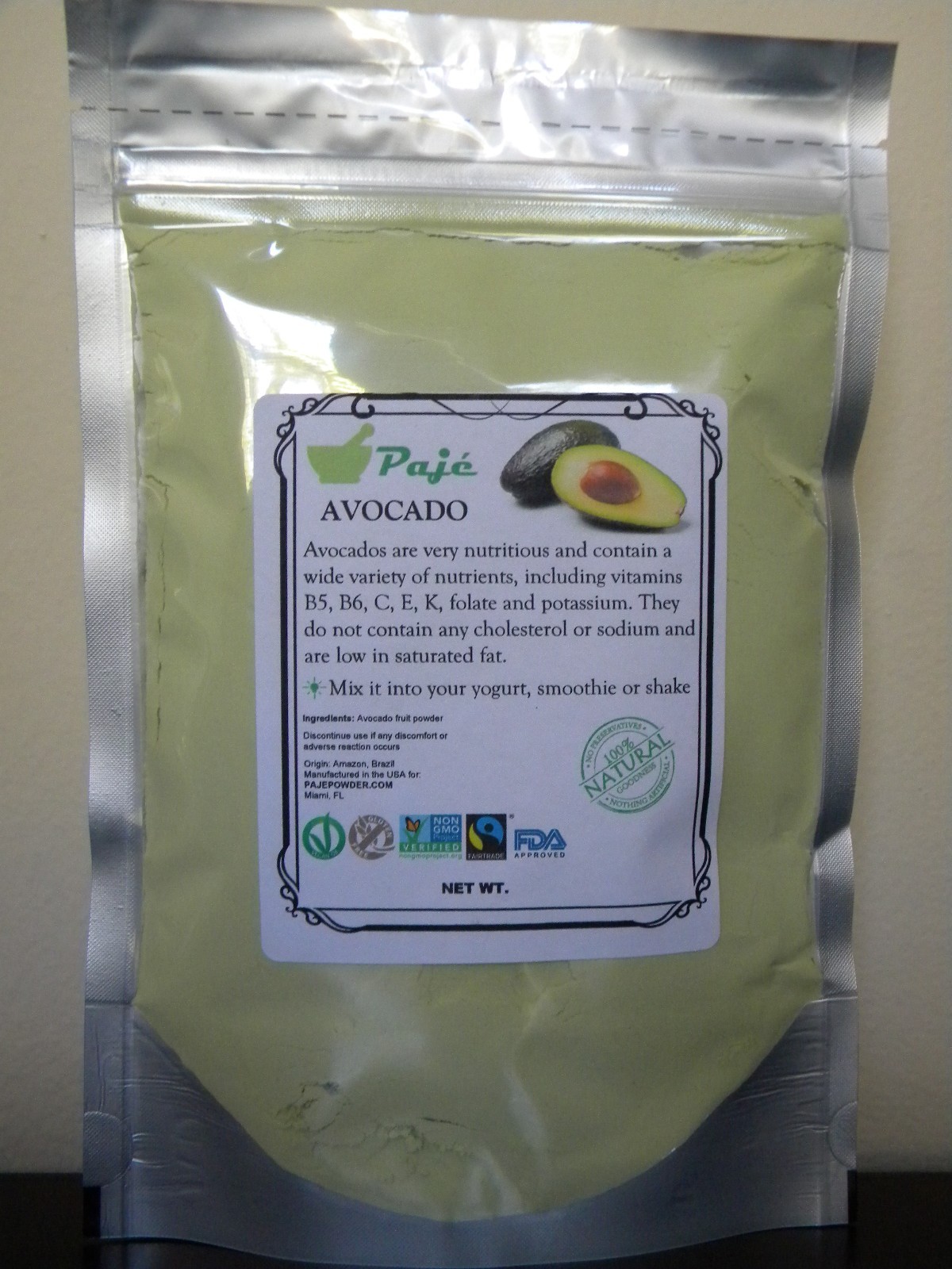 Avocado fruit freeze dry powder 32oz 2lb PAJE – vitamins B5, B6, C, E, K, folate