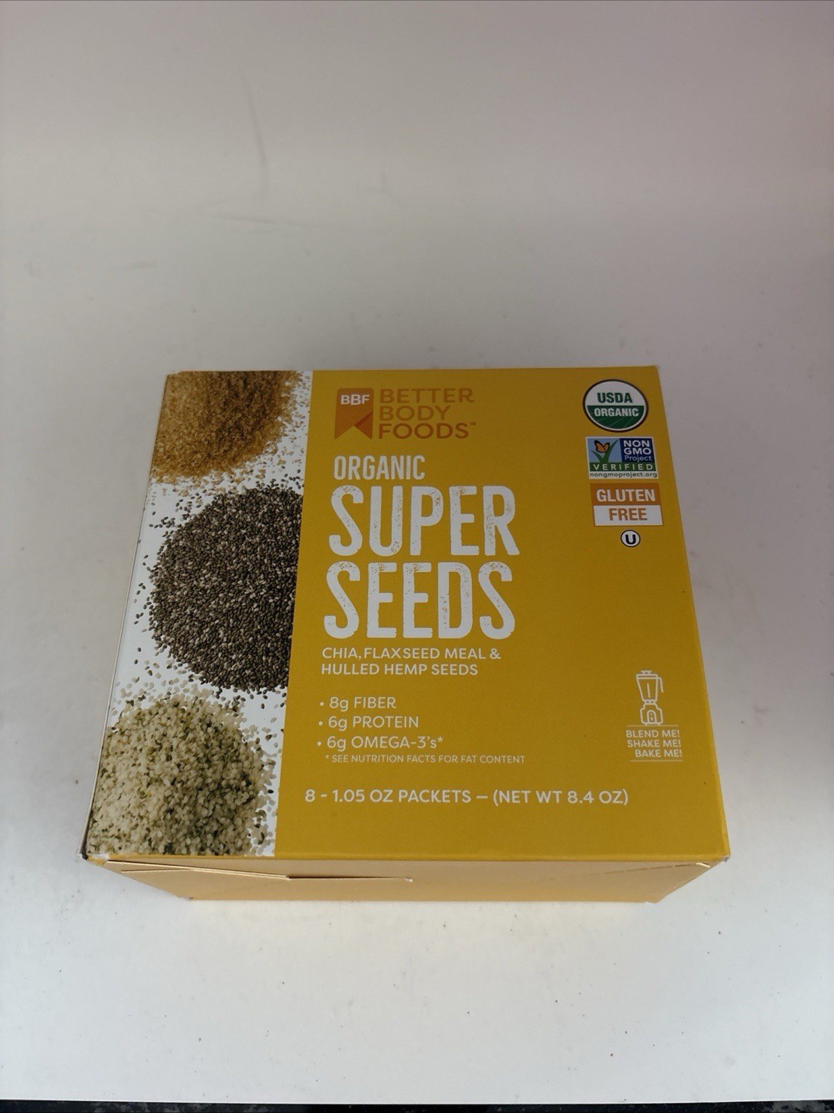 BetterBody Foods Organic Super Seeds Chia Flax Hemp 8 Packets Gluten Free