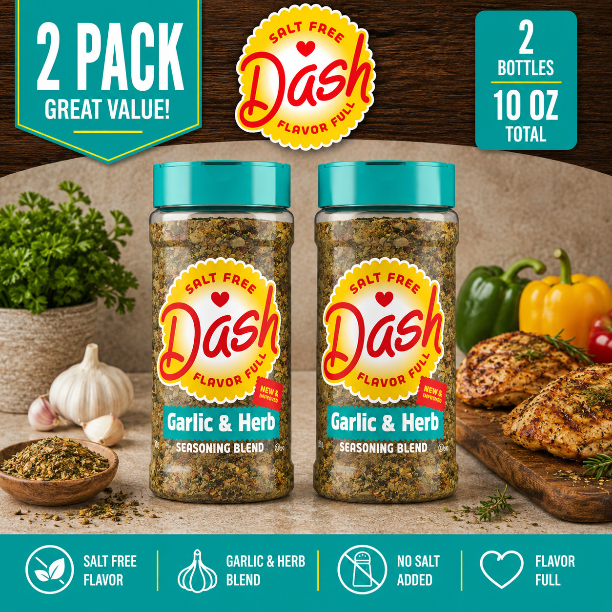 2-Pack Mrs. Dash Garlic and Herb Seasoning, 10 oz.