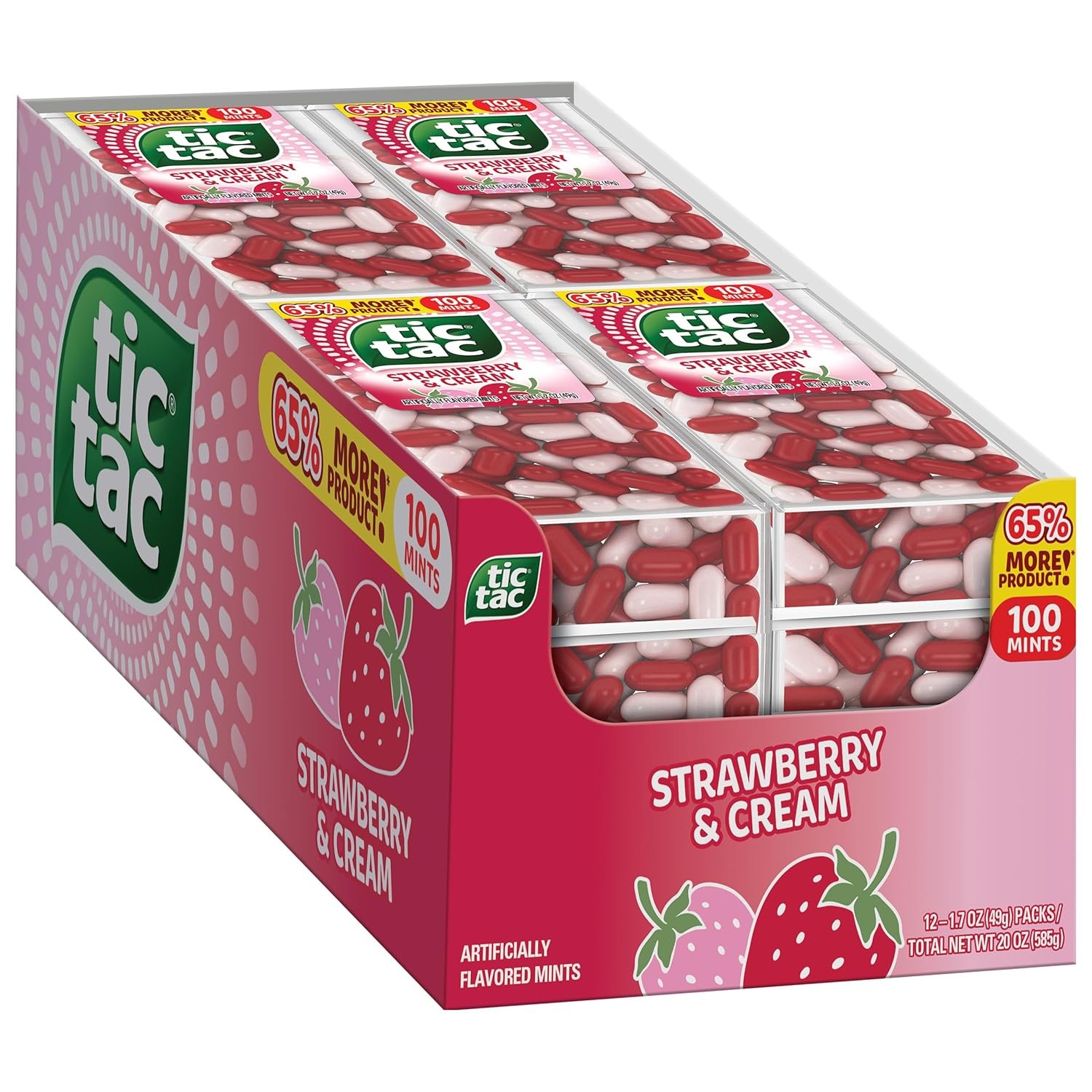 Tic Tac Strawberry & Cream Mints, Bulk 12 Pack, 1.7 Ounce (Pack of 12)