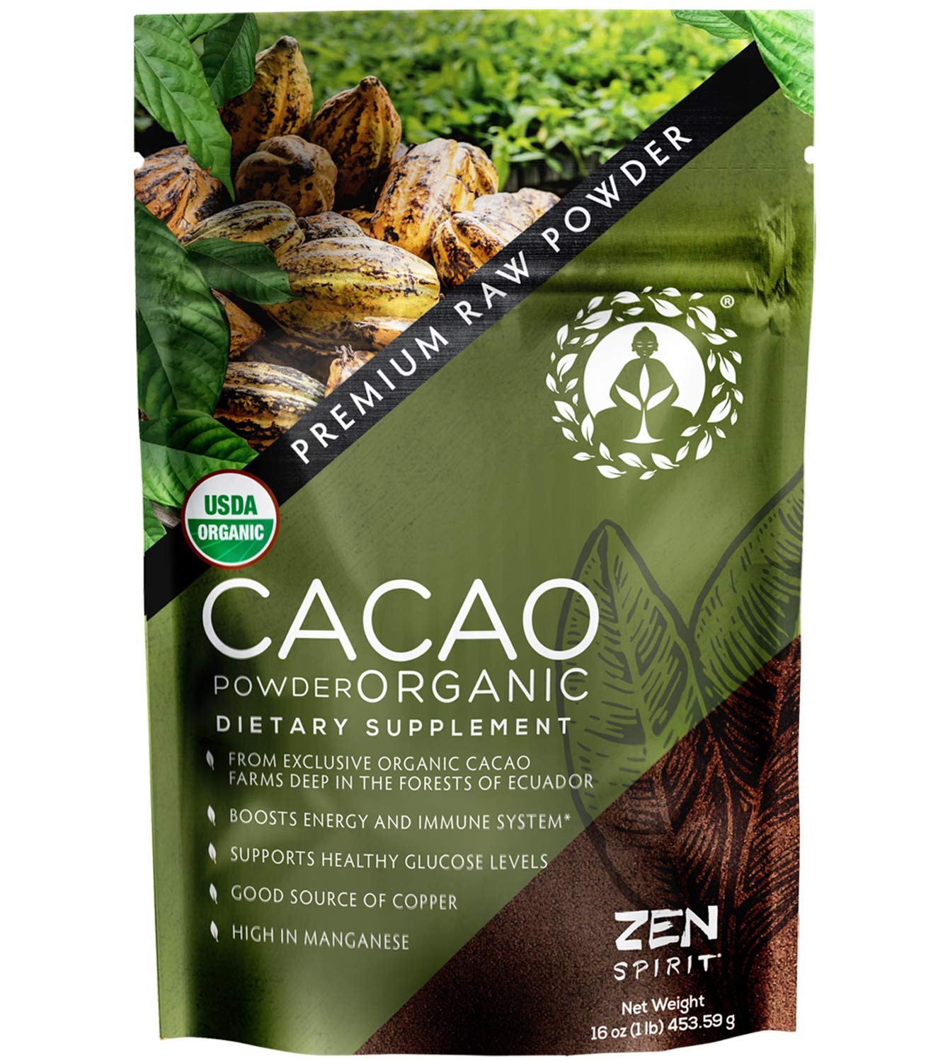 Organic Cacao Powder 1 LB – Unsweetened, Vegan, Keto, Baking & Hot Chocolate