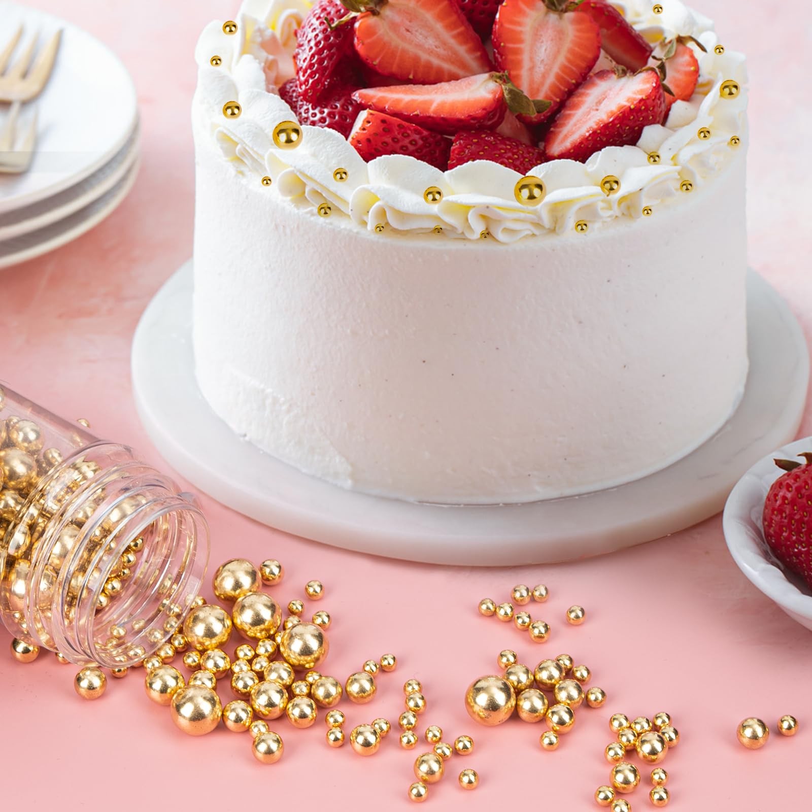 Twisweet Gold Pearl Sprinkles for Cake Decorating, Edible Sugar Pearls