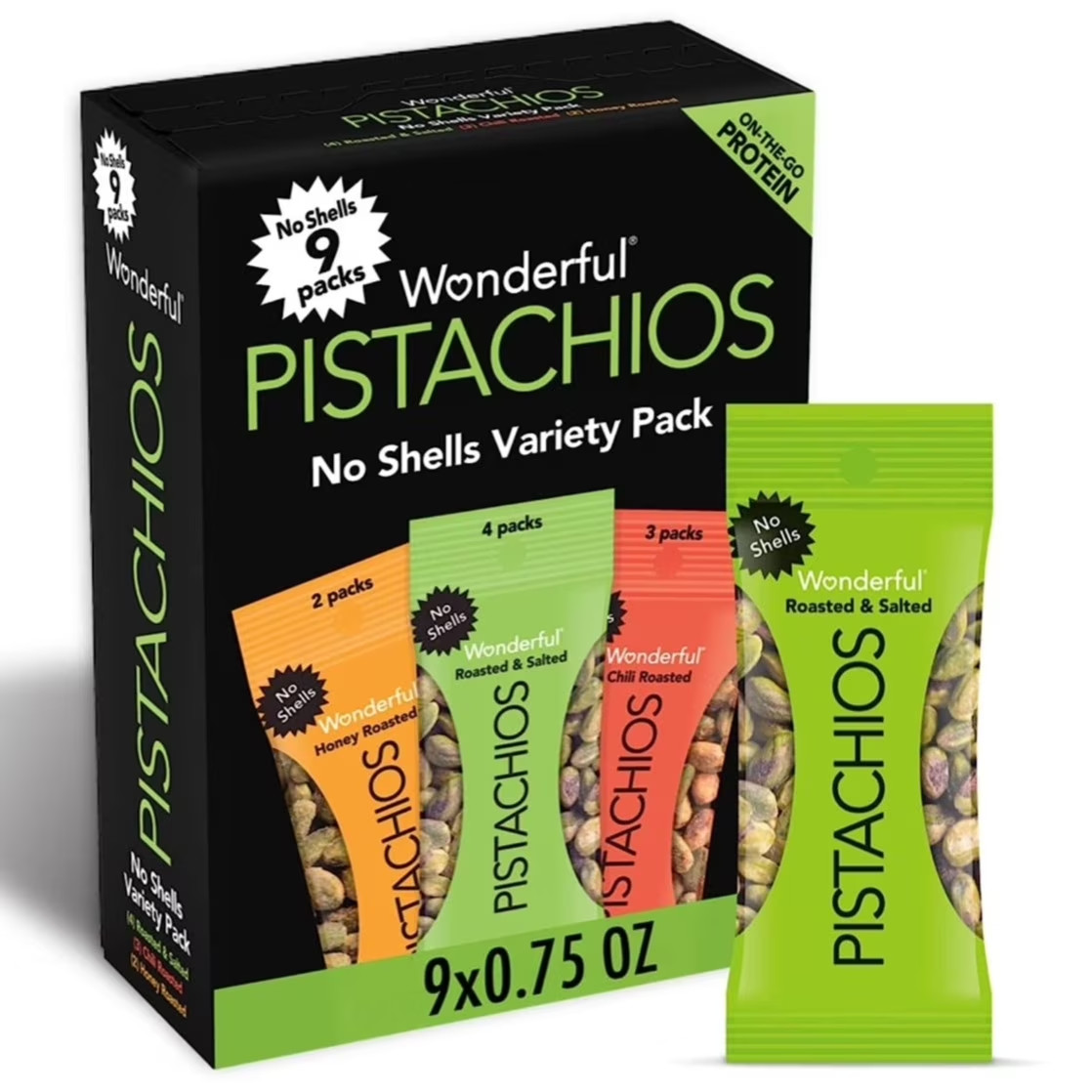 Wonderful Pistachios No Shells Variety, 0.75 Ounce Bags (Pack of 9)….