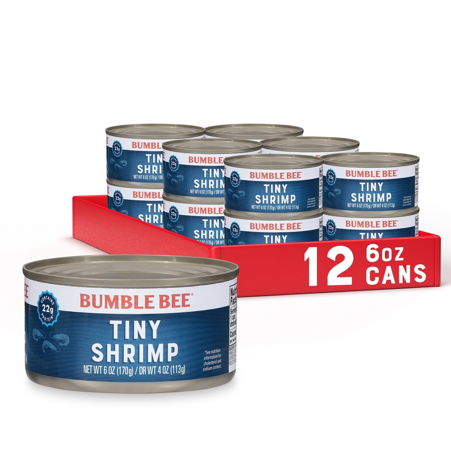 Bumble Bee Tiny Canned Shrimp, 6 oz Cans (Pack of 12) – Cooked, Peeled, Deveined