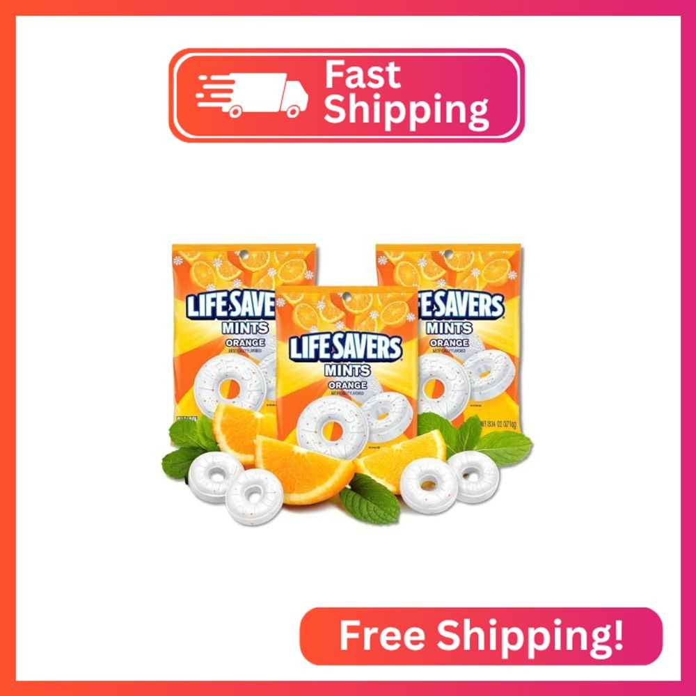 LifeSavers – Pack of 3 – Orange Mint – Individually Wrapped Hard Candies – 6.25