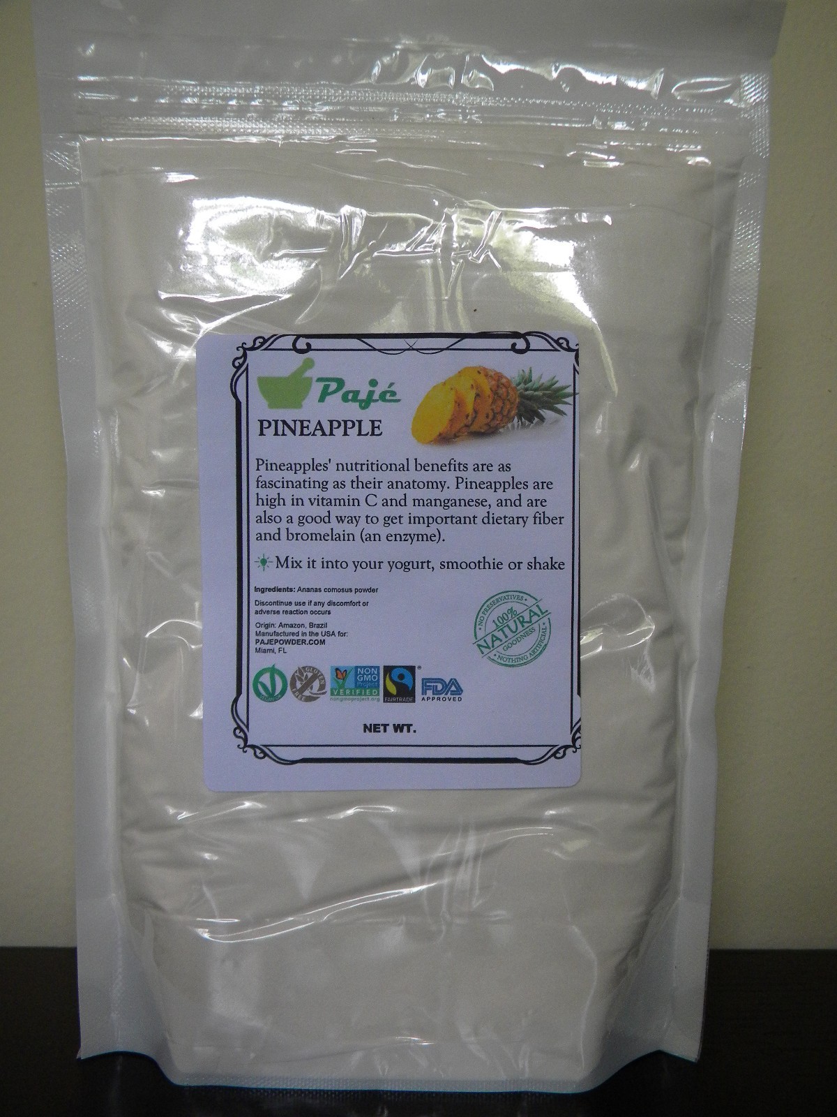 Pineapple fruit powder 16oz 1lb PAJE Immune system support, Bone strength