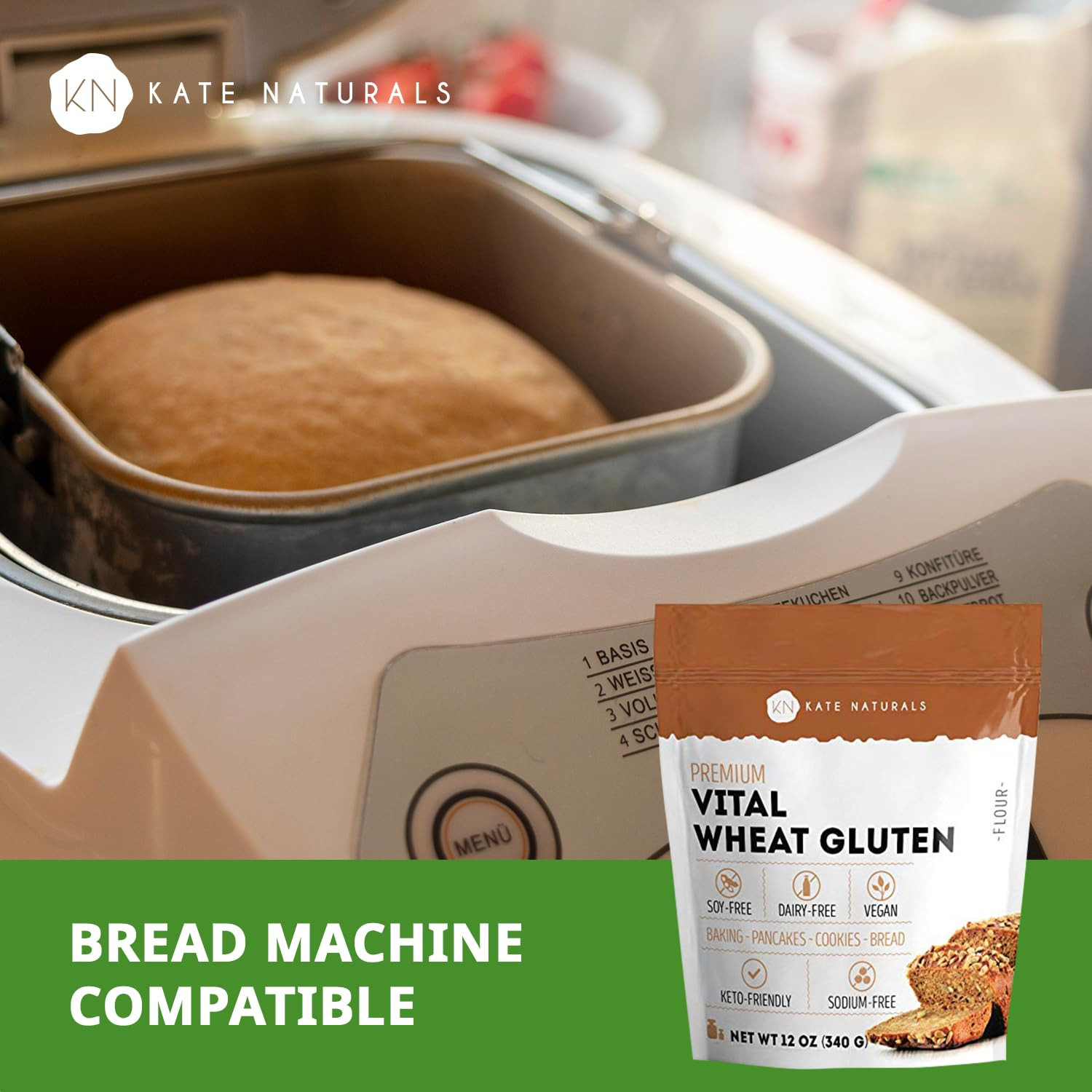 Vital Wheat Gluten for Bread Making, Baking & Seitan. Compatible with Bread Mach
