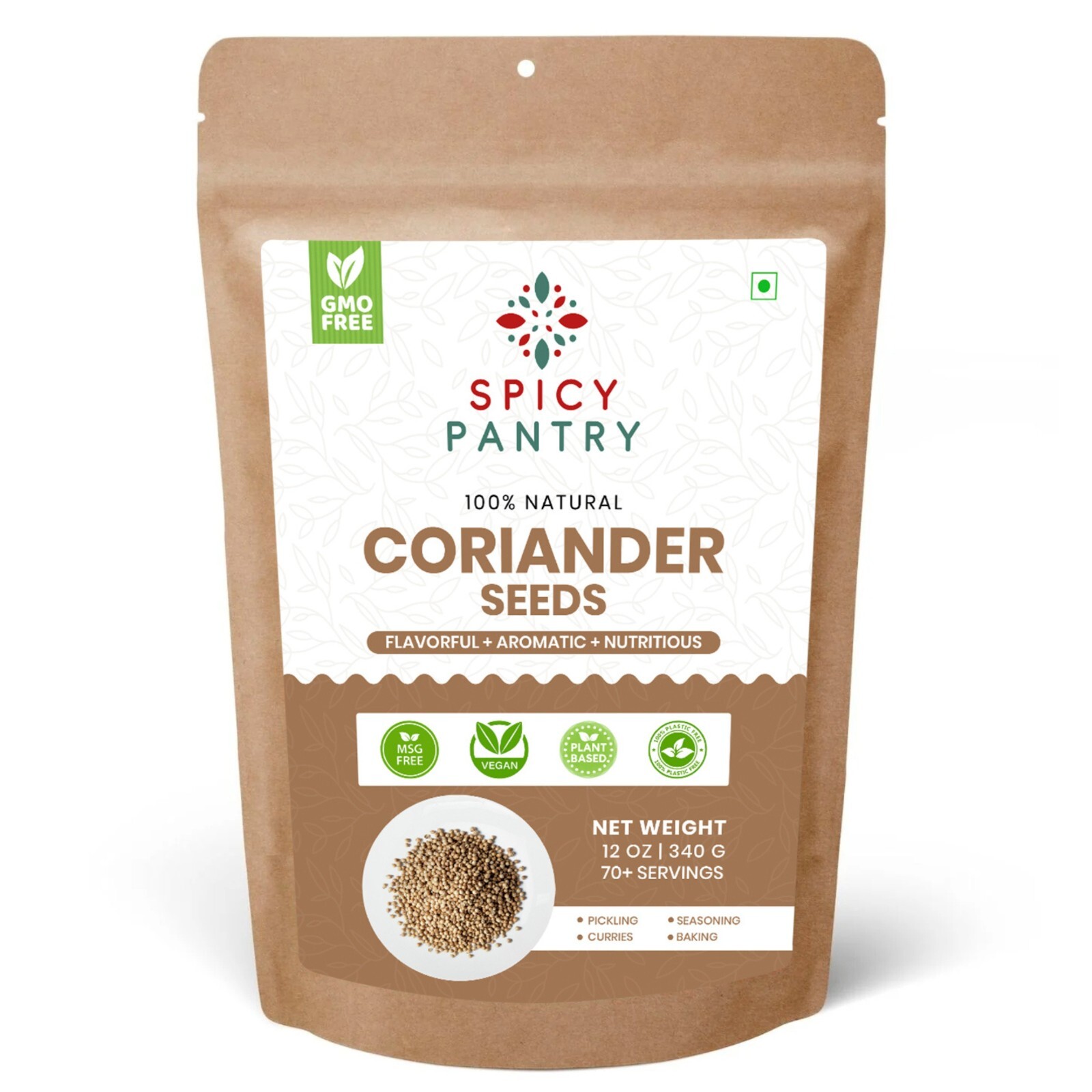 Coriander Seeds Whole – 100% Natural Spice for Cooking & Seasoning – 12 oz