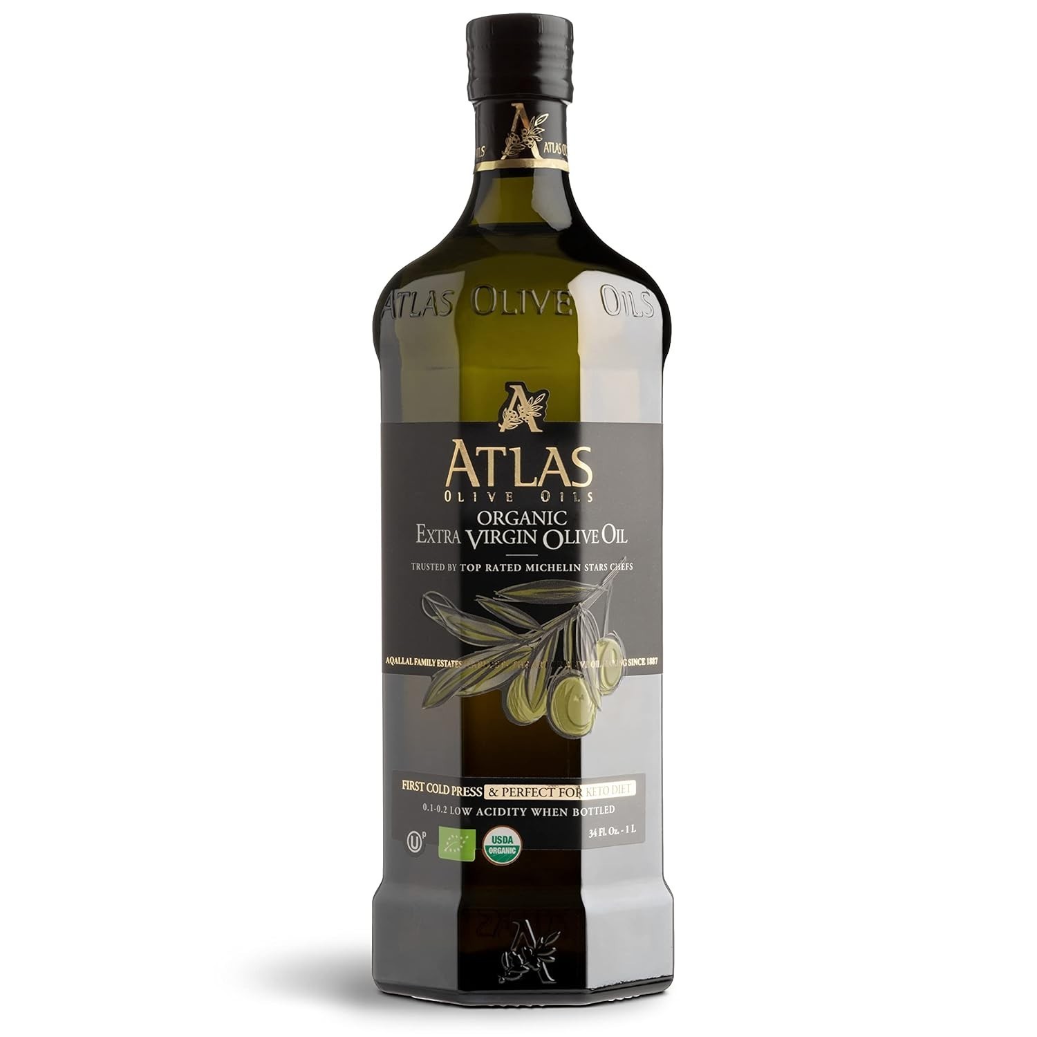 Atlas Organic Cold Pressed Moroccan Extra Virgin Olive Oil, From Morocco, 3 Size