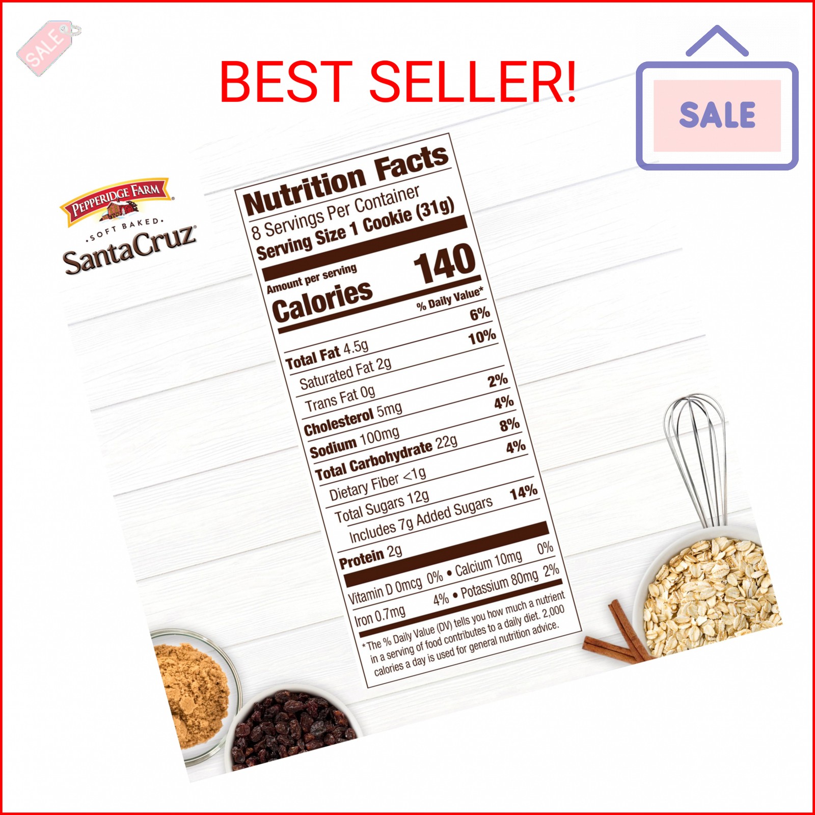 Pepperidge Farm Santa Cruz Soft Baked Oatmeal Raisin Cookies, 8.6 oz. Bag