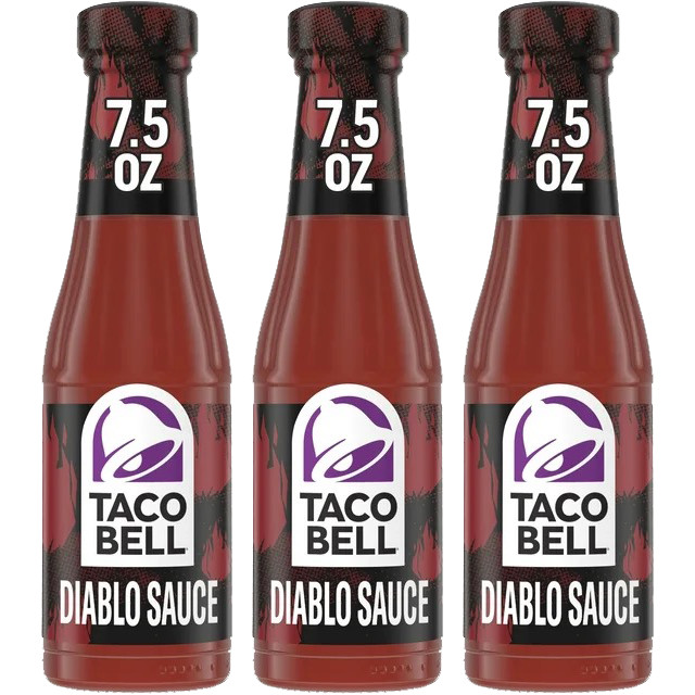 Taco Bell Diablo Sauce 3 Pack 7.5 oz Glass Bottles Mexican Food Condiment Spicy