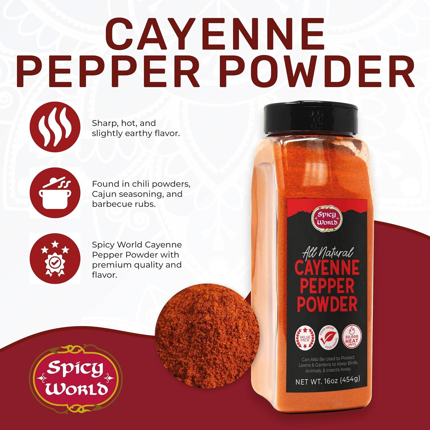 Cayenne Pepper Powder 16oz Jar – 50000 SHU Gluten Free All Natural Red Pepper