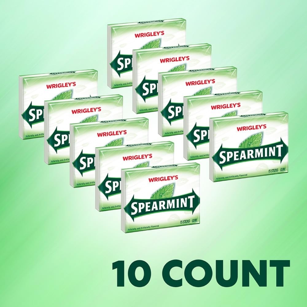 Wrigley’s Spearmint Gum – 150 Count Bulk Pack of 15 Sticks Each, Trusted Quality