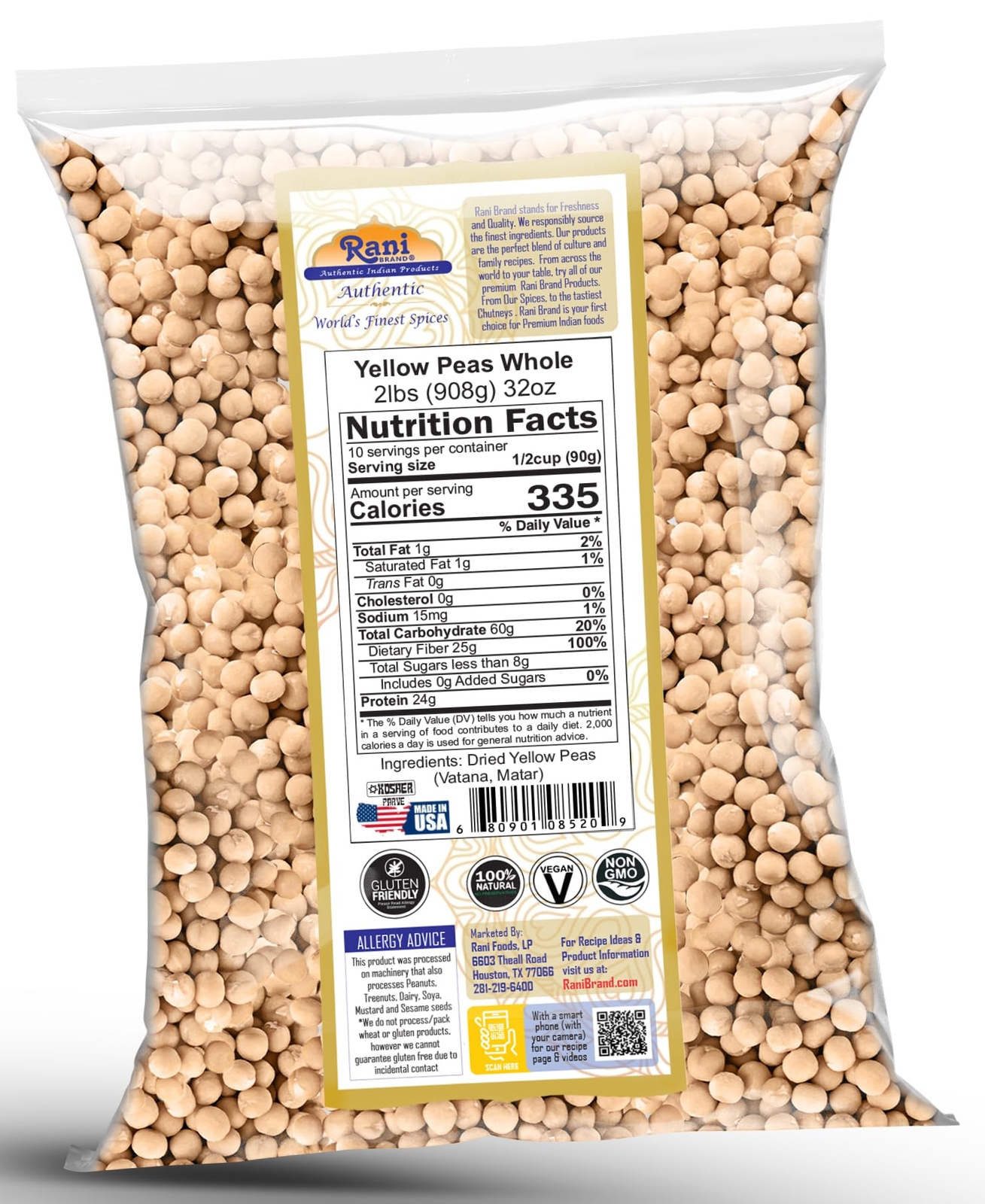 Rani Yellow Peas Whole, Dried (Vatana, Matar) 32oz (2lbs) 907g