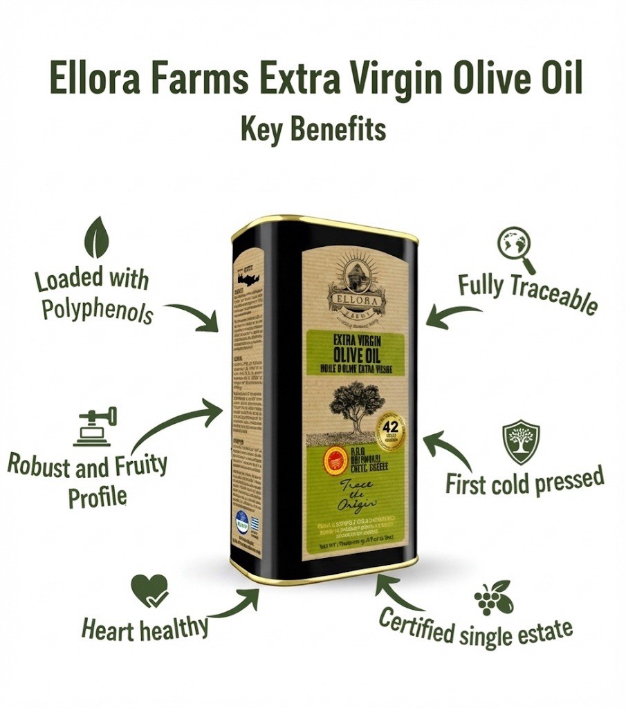 Ellora Farms, Greek Extra Virgin Olive Oil, Single Estate, 1 Lt. Tin