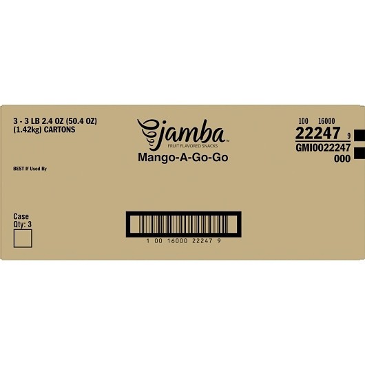 Jamba Mango- A-Go-Go Fruit Flavored Snacks, 4.2 Ounce, 12 Per Box, 3 Per Case